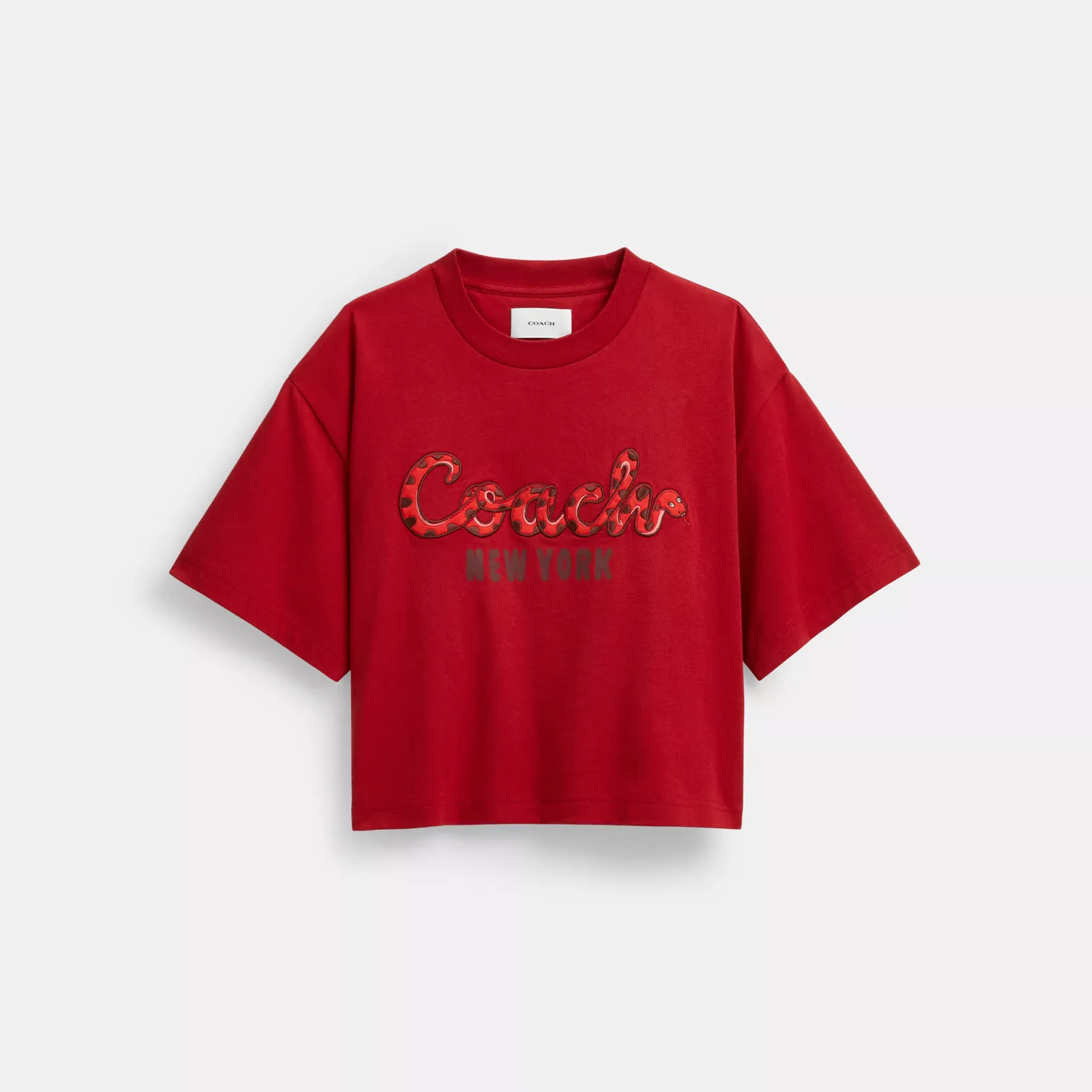 New Year Coach Snake Script Cropped T-Shirt In Organic Cotton Red