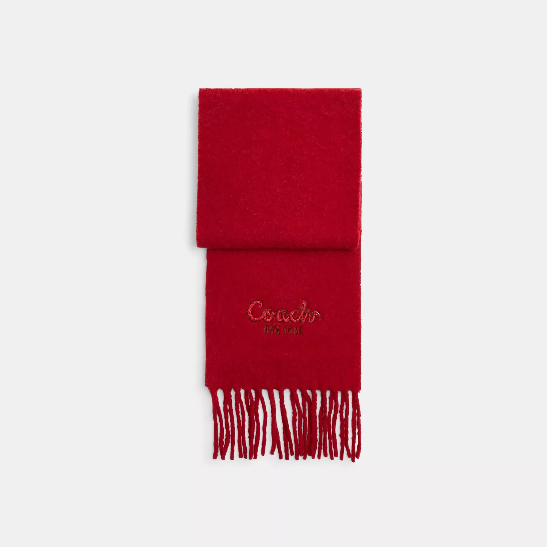 New Year Oversized Muffler With Embroidered Coach Snake Script Red