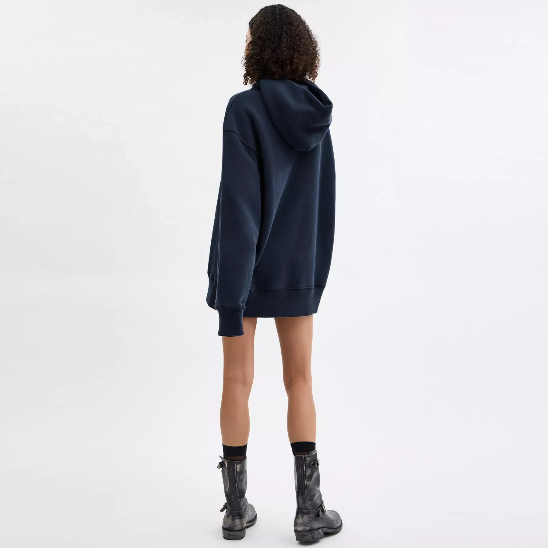 Oversized Signature Crest Hoodie In Organic Cotton Navy Blue Oversized Signature Crest Hoodie In Organic Cotton Navy Blue