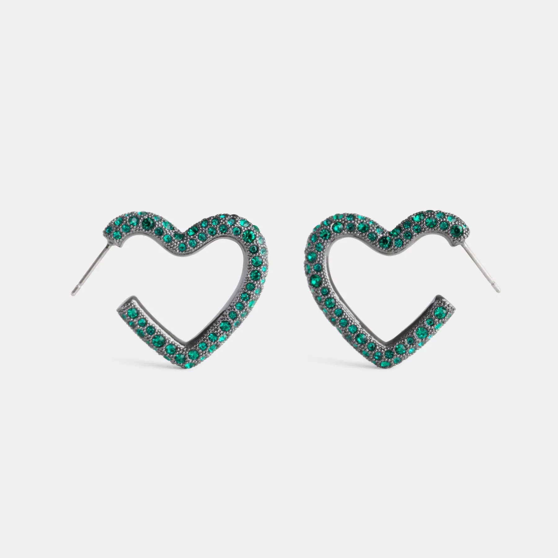 Pavé Heart Hoop Earrings Hematite/Green