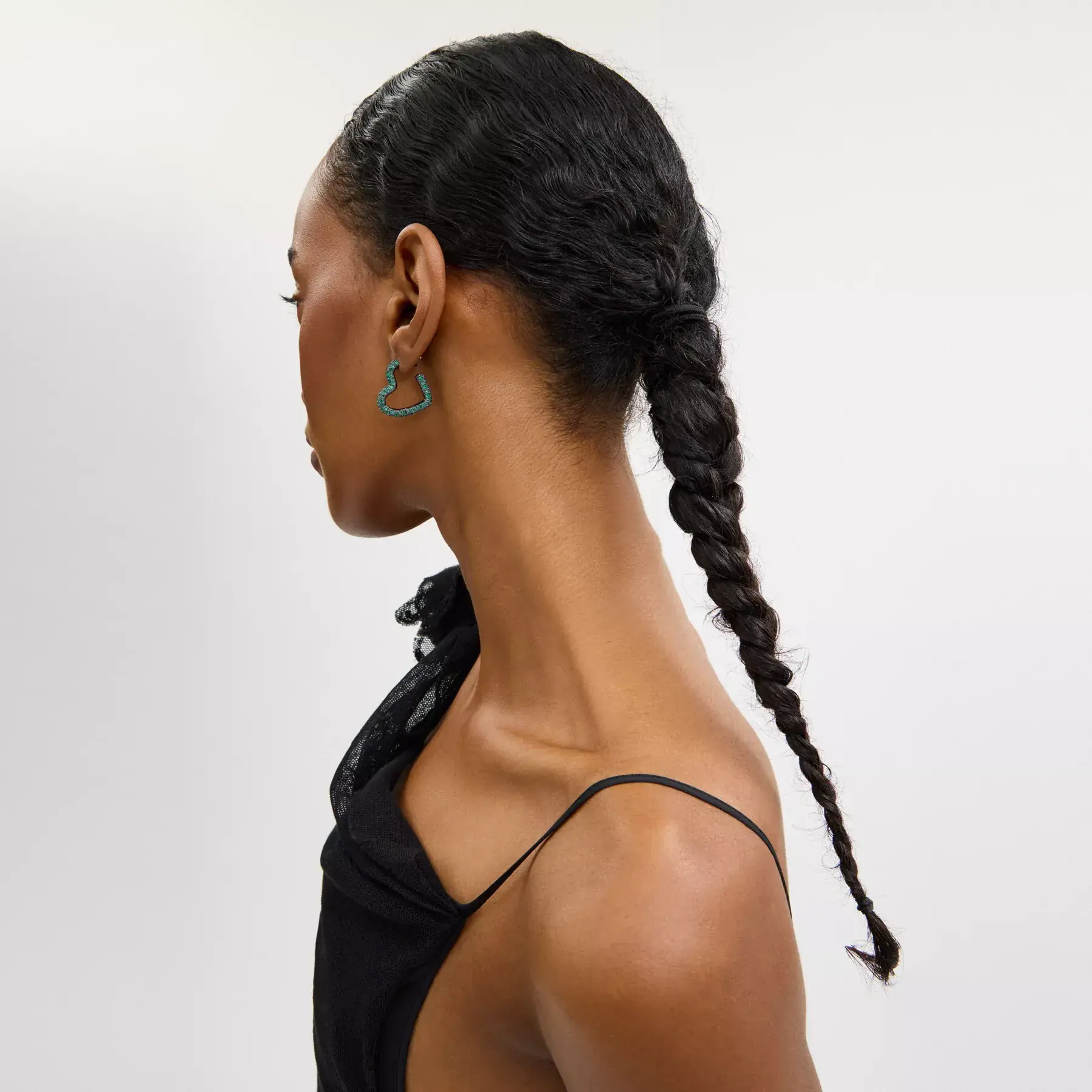 Pavé Heart Hoop Earrings Hematite/Green Pavé Heart Hoop Earrings Hematite/Green