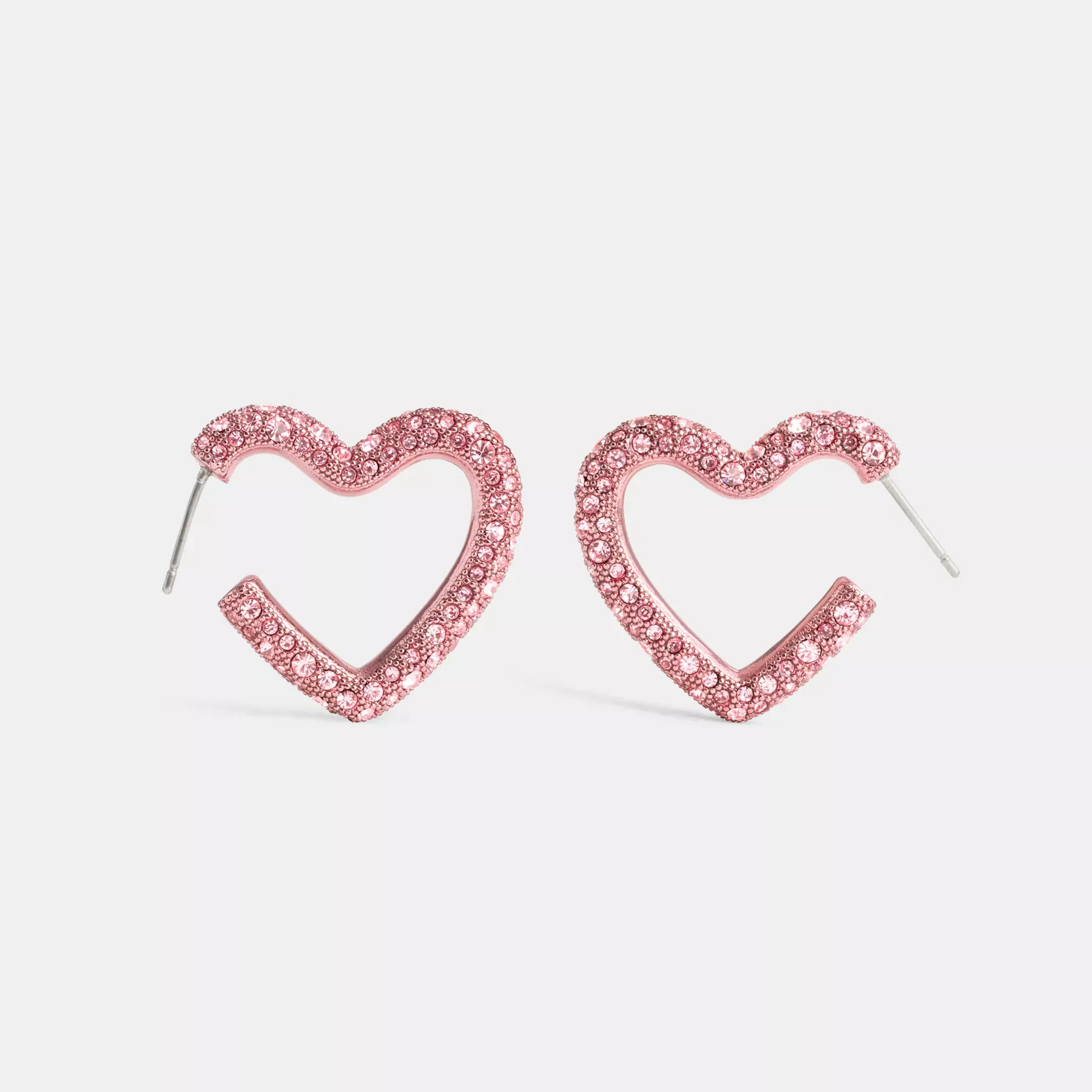 Pavé Heart Hoop Earrings Silver/Pink