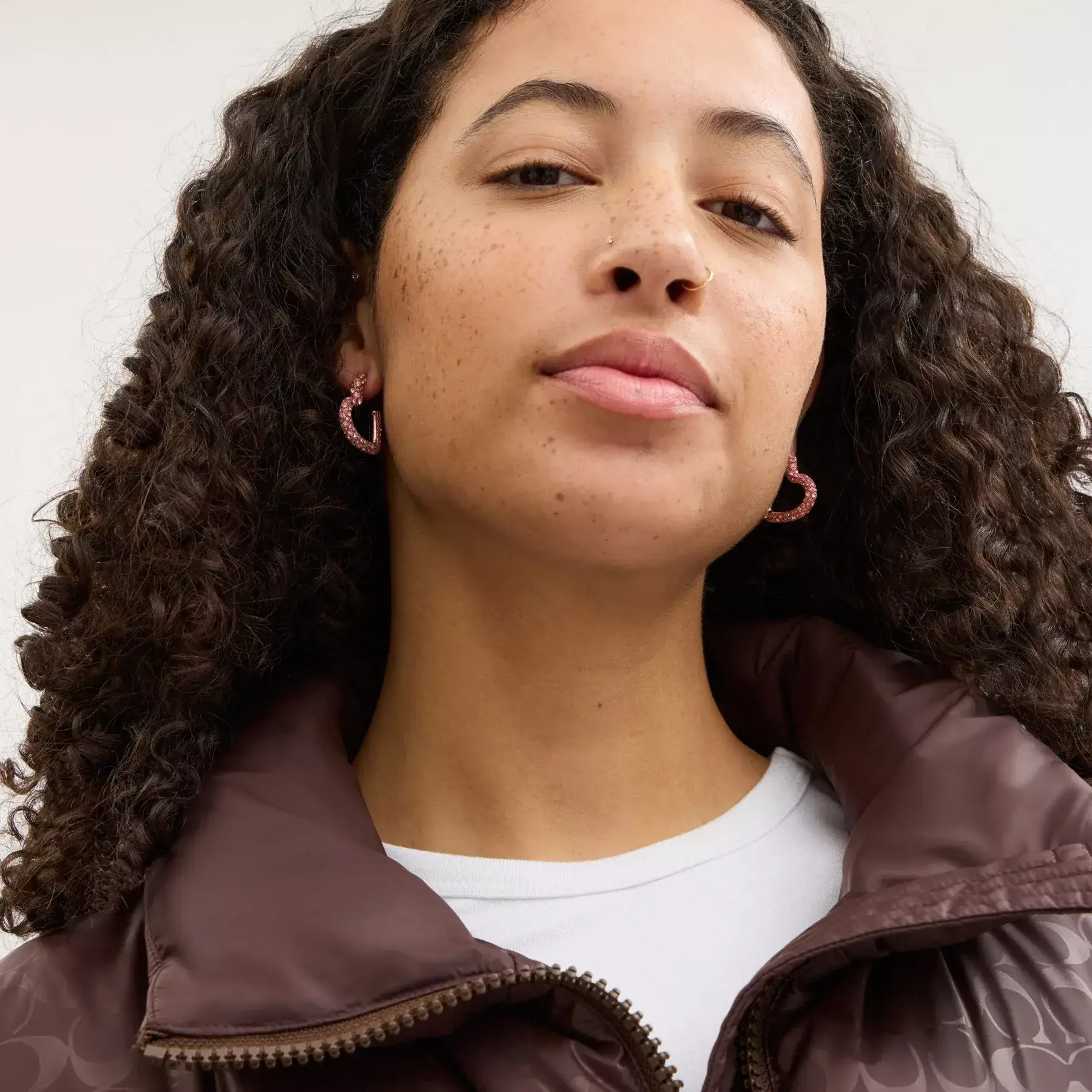 Pavé Heart Hoop Earrings Silver/Pink Pavé Heart Hoop Earrings Silver/Pink