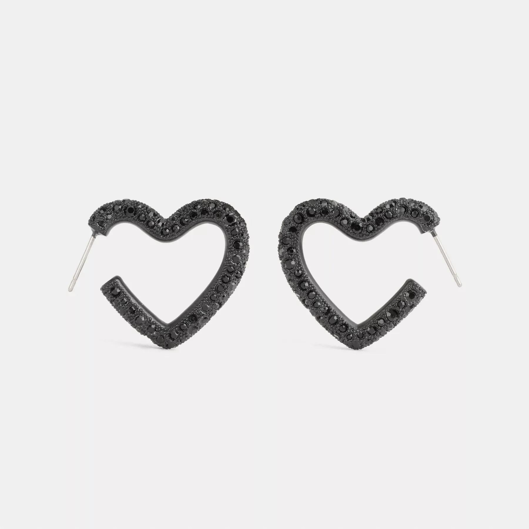 Pavé Heart Hoop Earrings Black