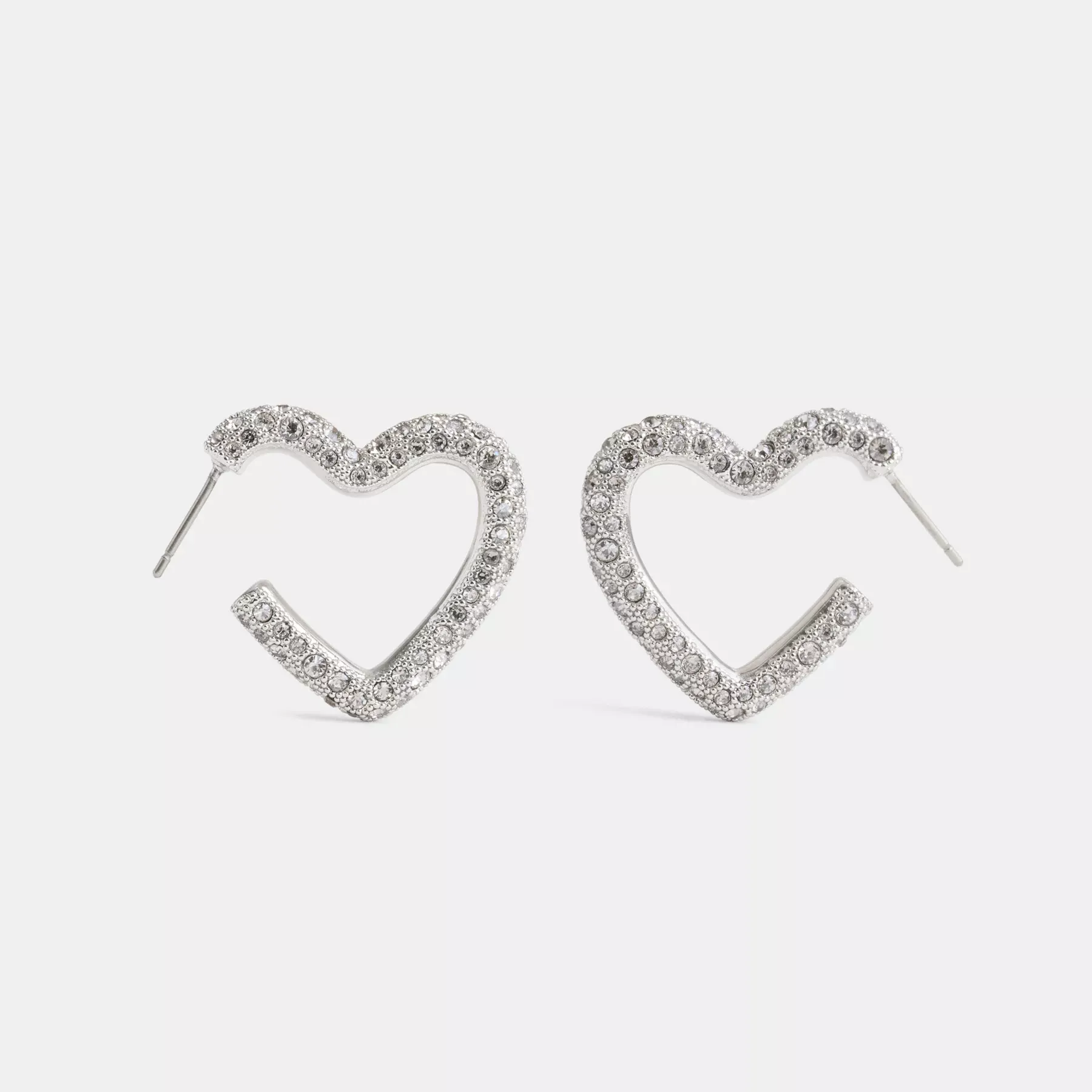 Pavé Heart Hoop Earrings Silver