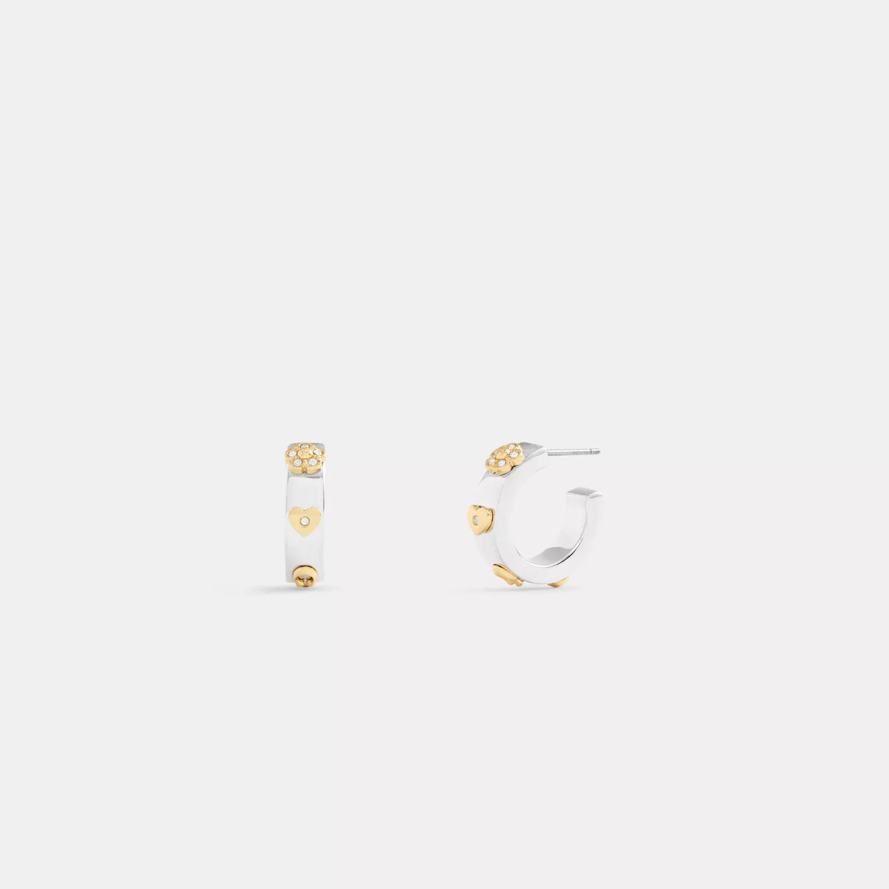 Pavé Tea Rose And Heart Hoop Earrings Gold/Silver Pavé Tea Rose And Heart Hoop Earrings Gold/Silver
