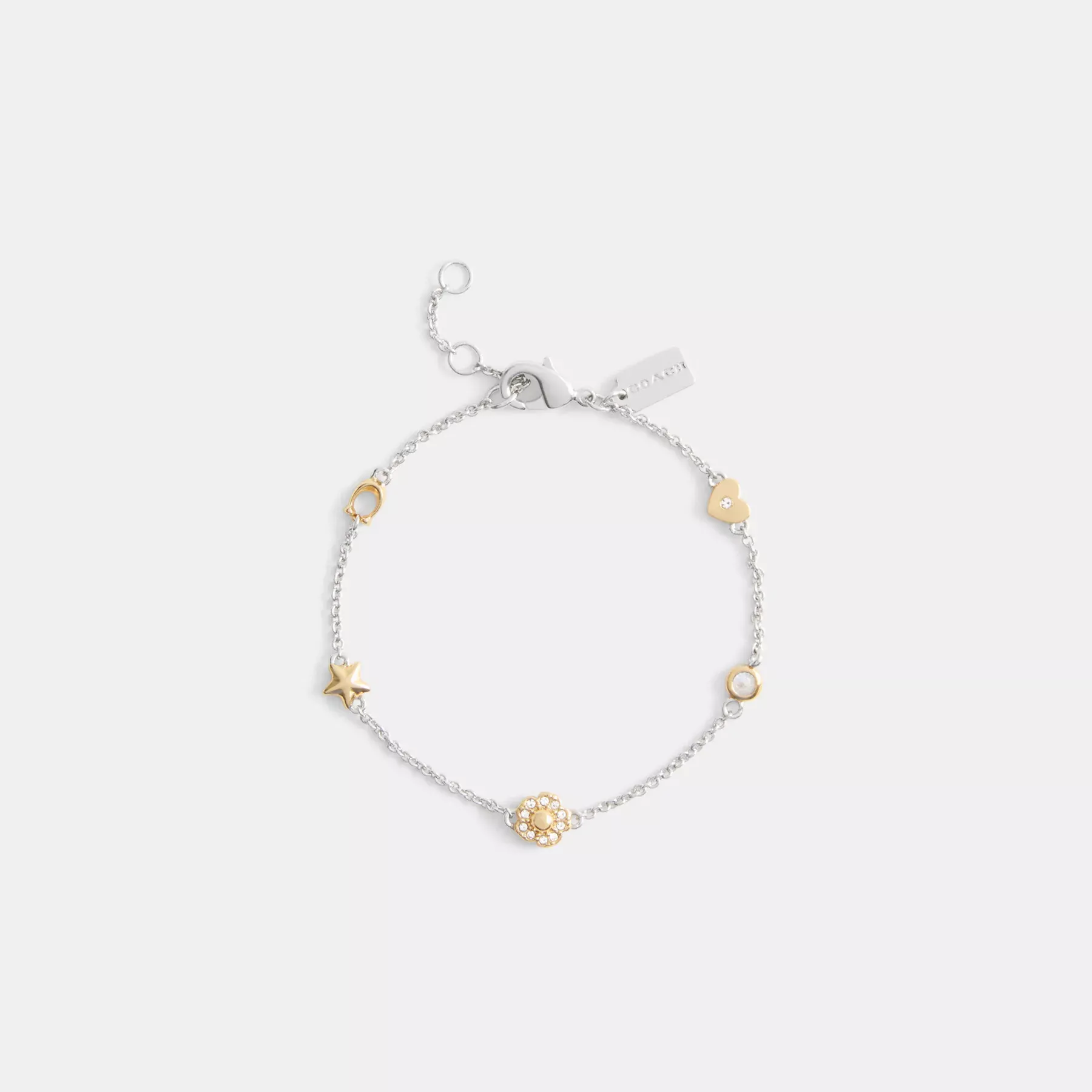 Pavé Tea Rose And Heart Linear Bracelet Gold/Silver