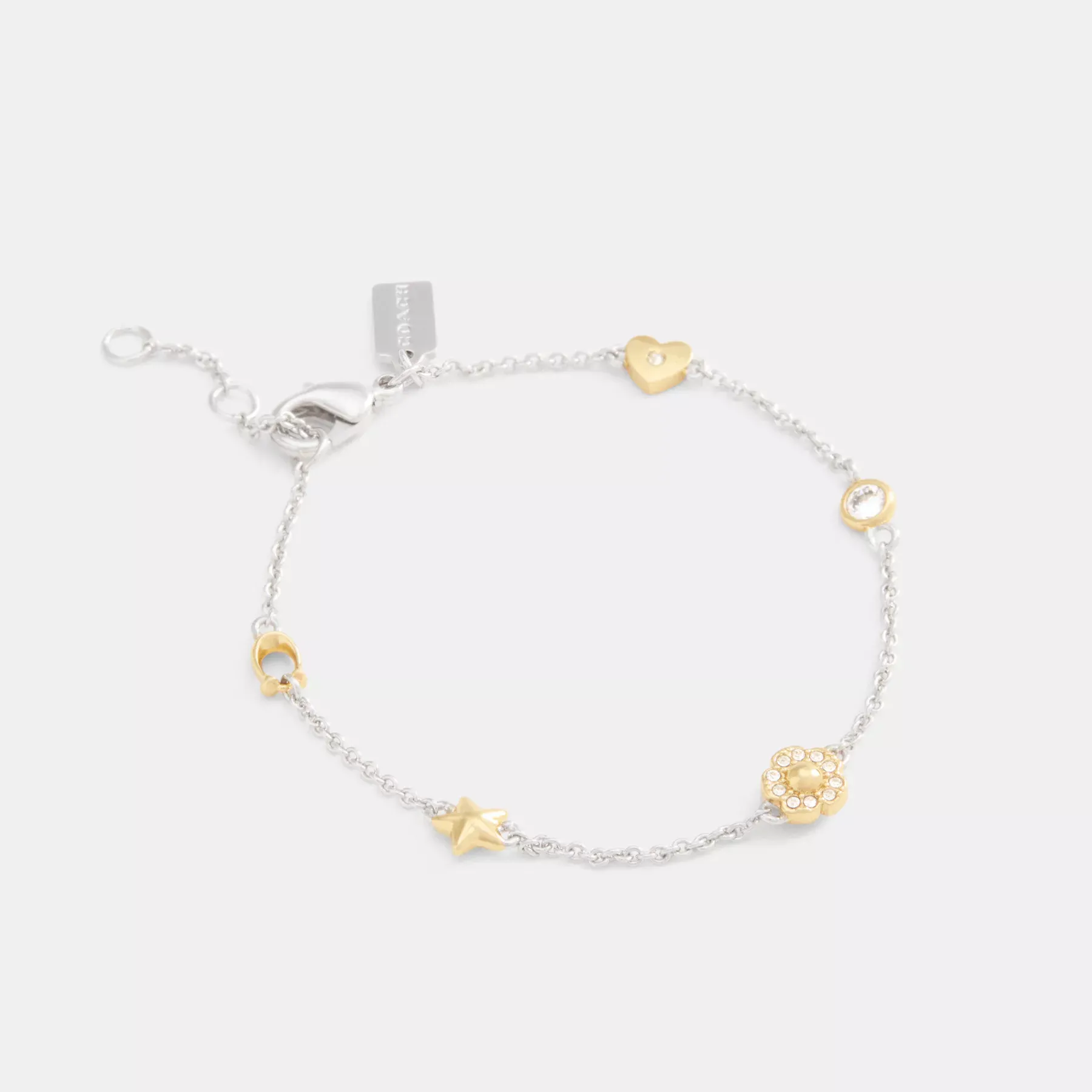 Pavé Tea Rose And Heart Linear Bracelet Gold/Silver