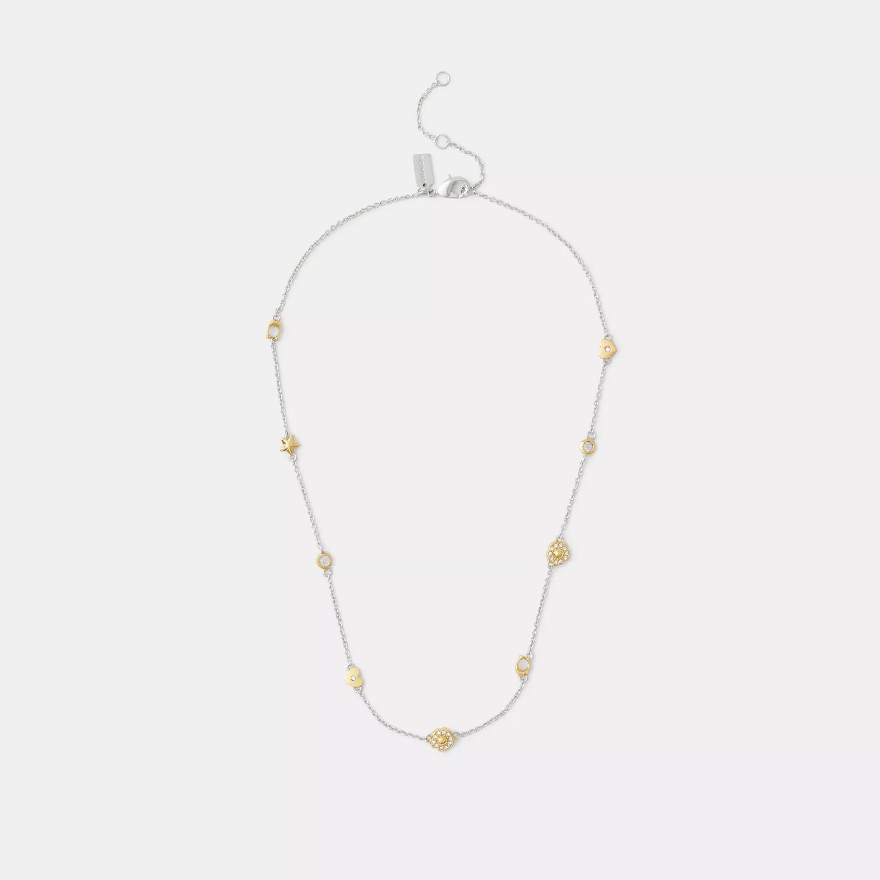 Pavé Tea Rose And Heart Station Necklace Gold/Silver