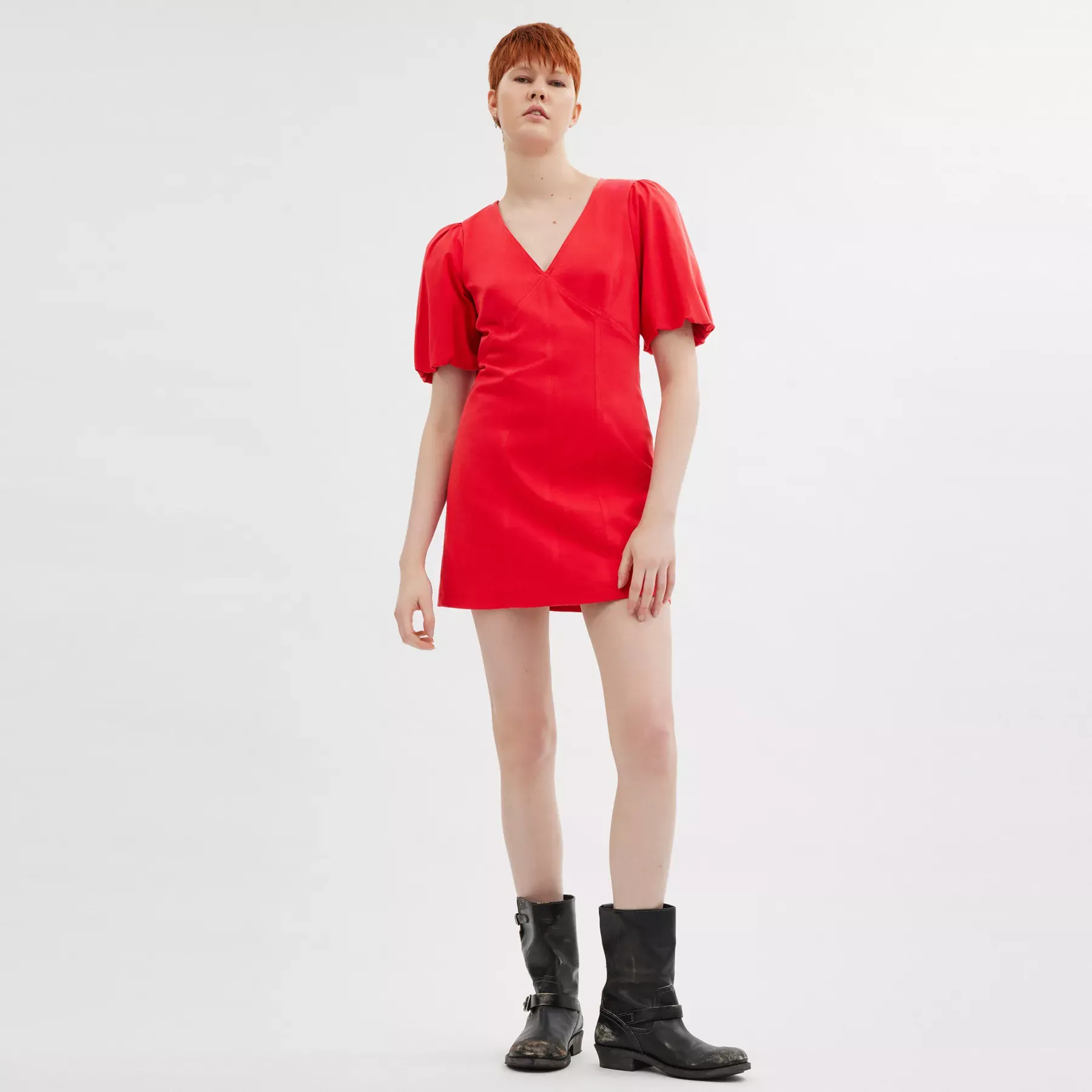 Puff Sleeve Dress Red