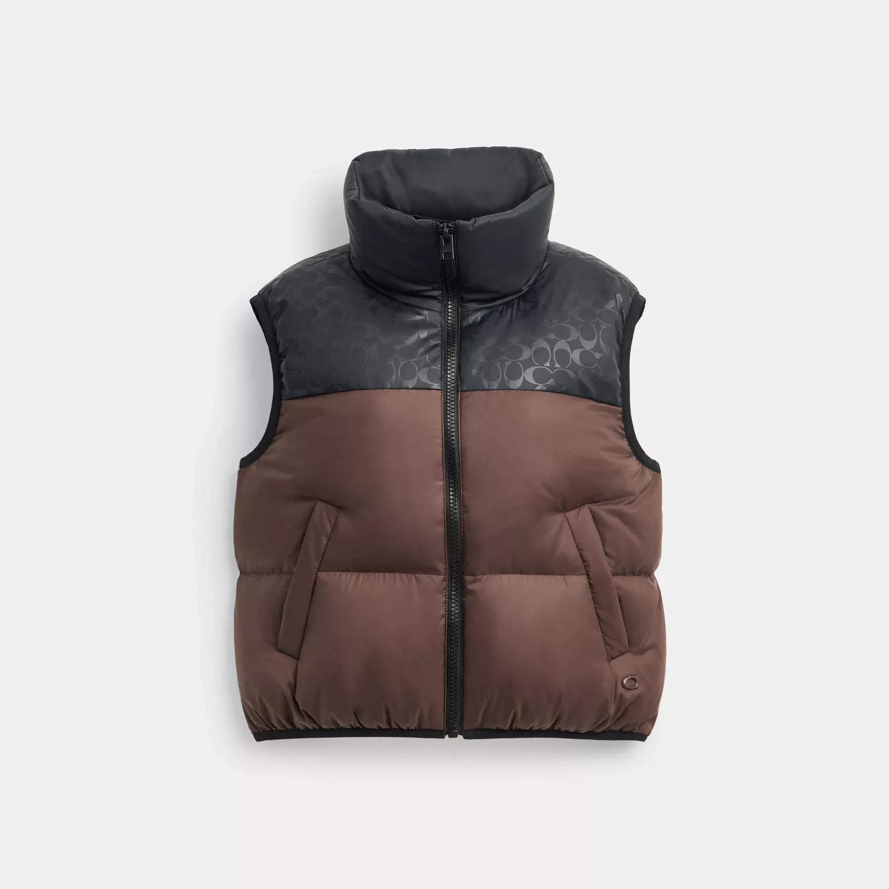 Puffer Vest In Recycled Polyamide Black/Brown