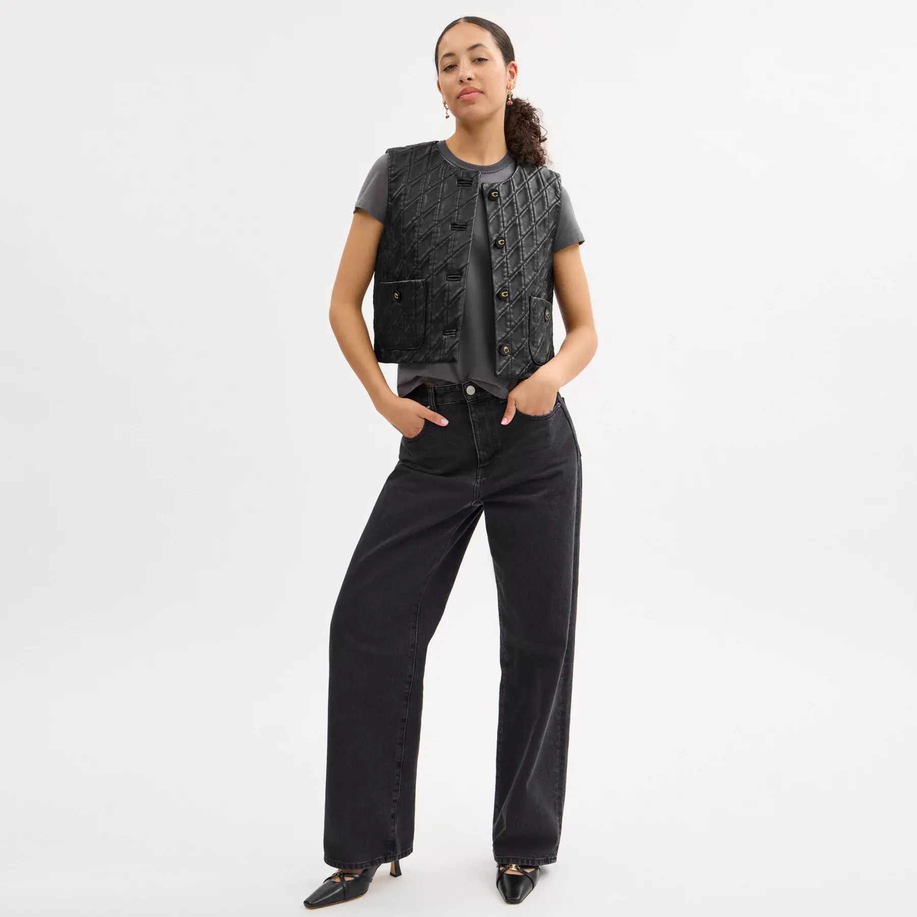 Quilted Leather Vest Black