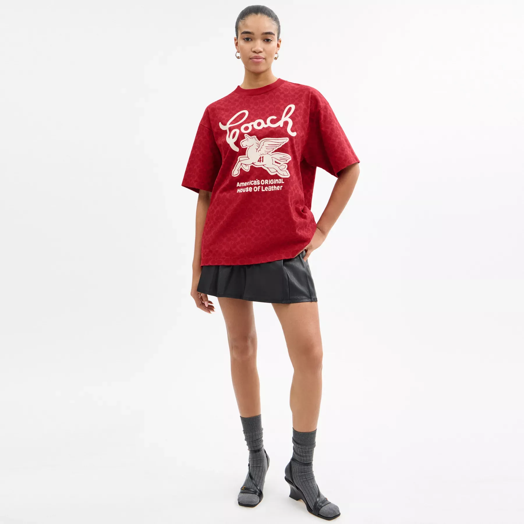 Relaxed Signature Pegasus T-Shirt In Organic Cotton Red Signature