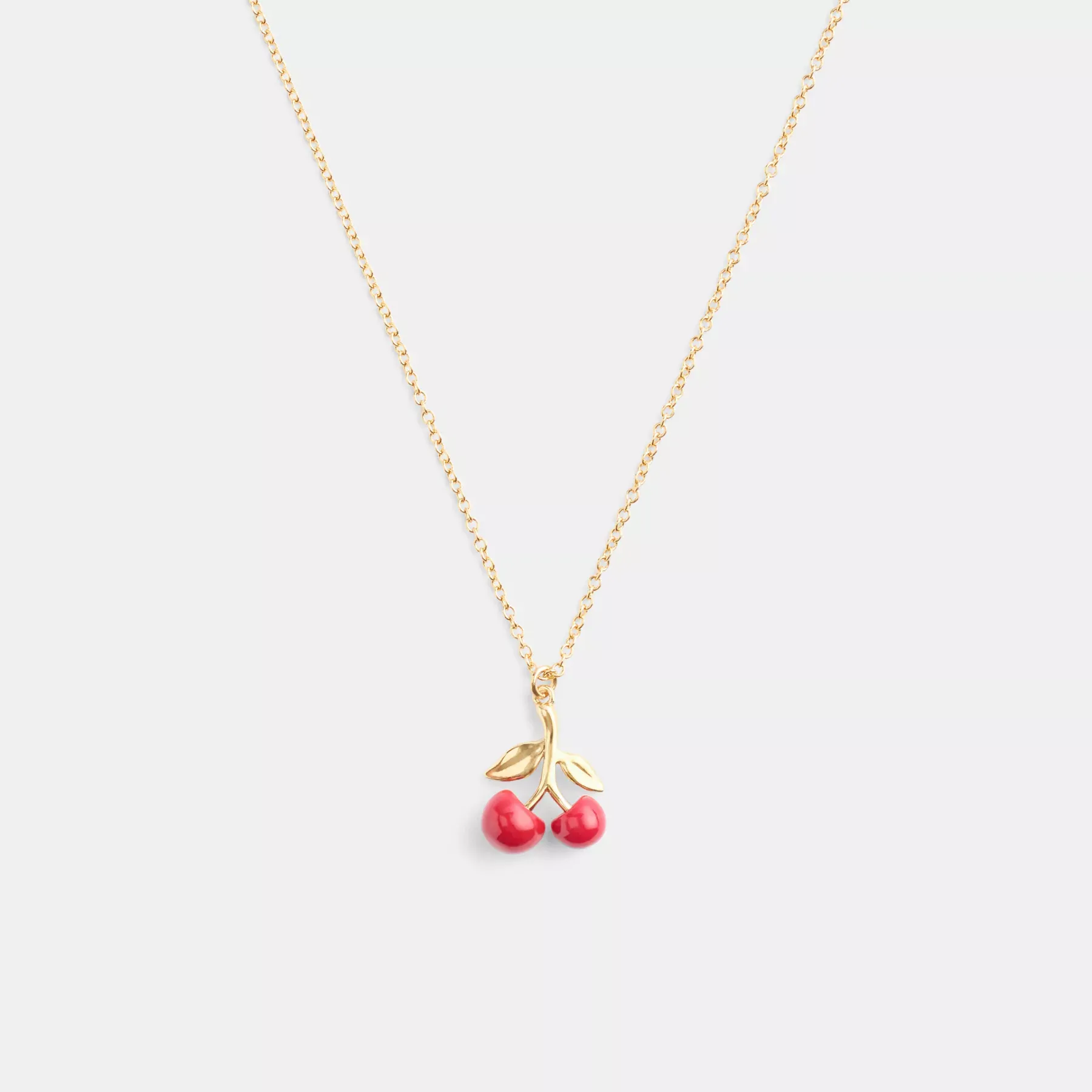 Resin Cherry Pendant Necklace Gold/Red