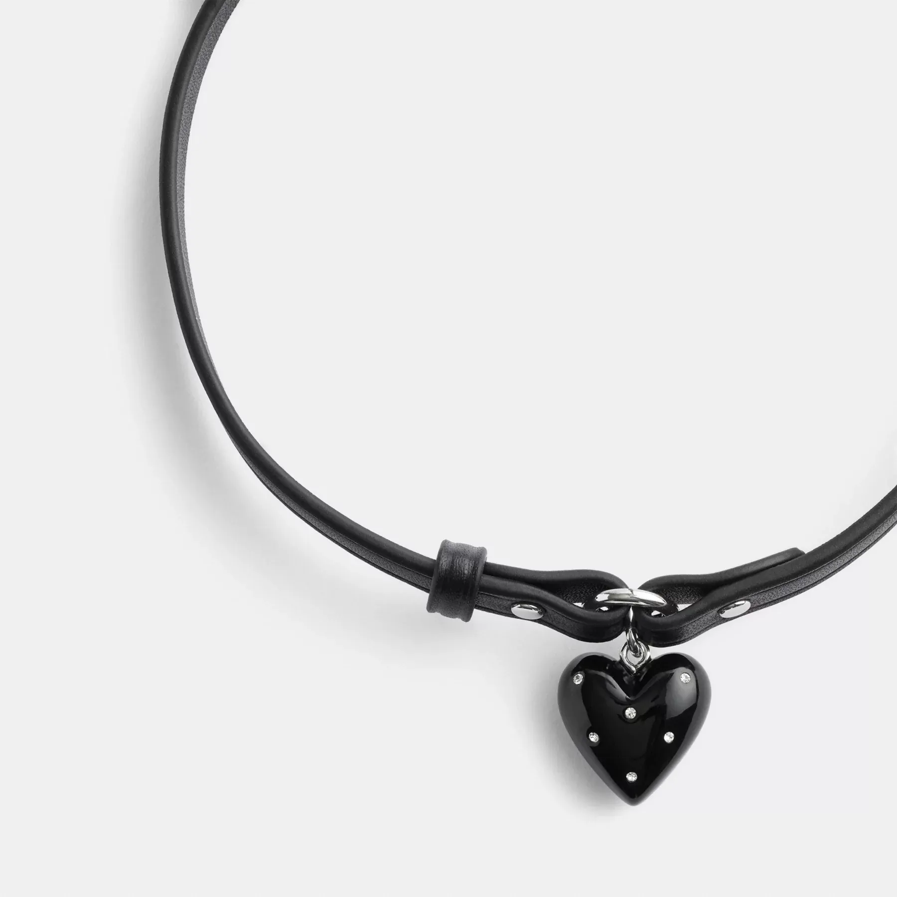 Resin Heart Charm Leather Choker Silver/Black Resin Heart Charm Leather Choker Silver/Black