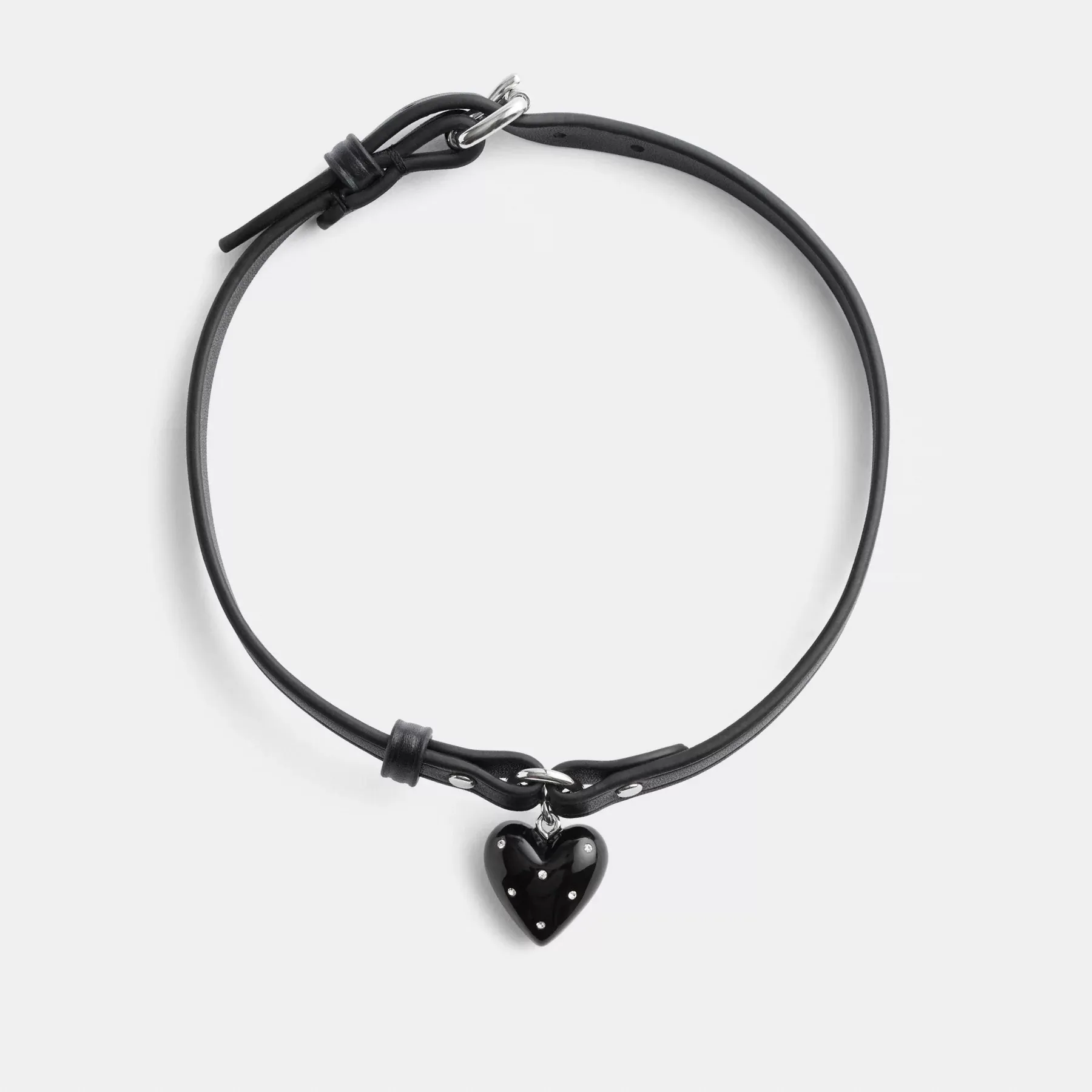 Resin Heart Charm Leather Choker Silver/Black Resin Heart Charm Leather Choker Silver/Black