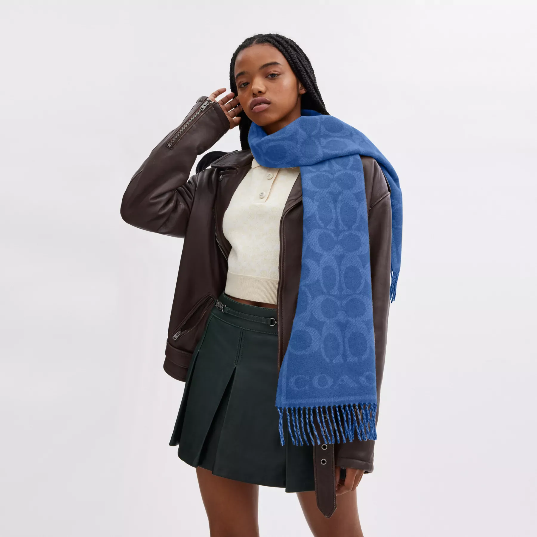 Reversible Signature Cashmere Muffler Deep Blue