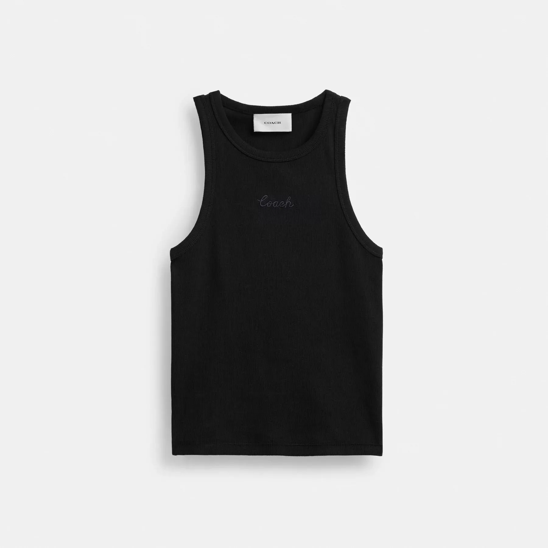 Ribbed Coach Script Tank Top Black