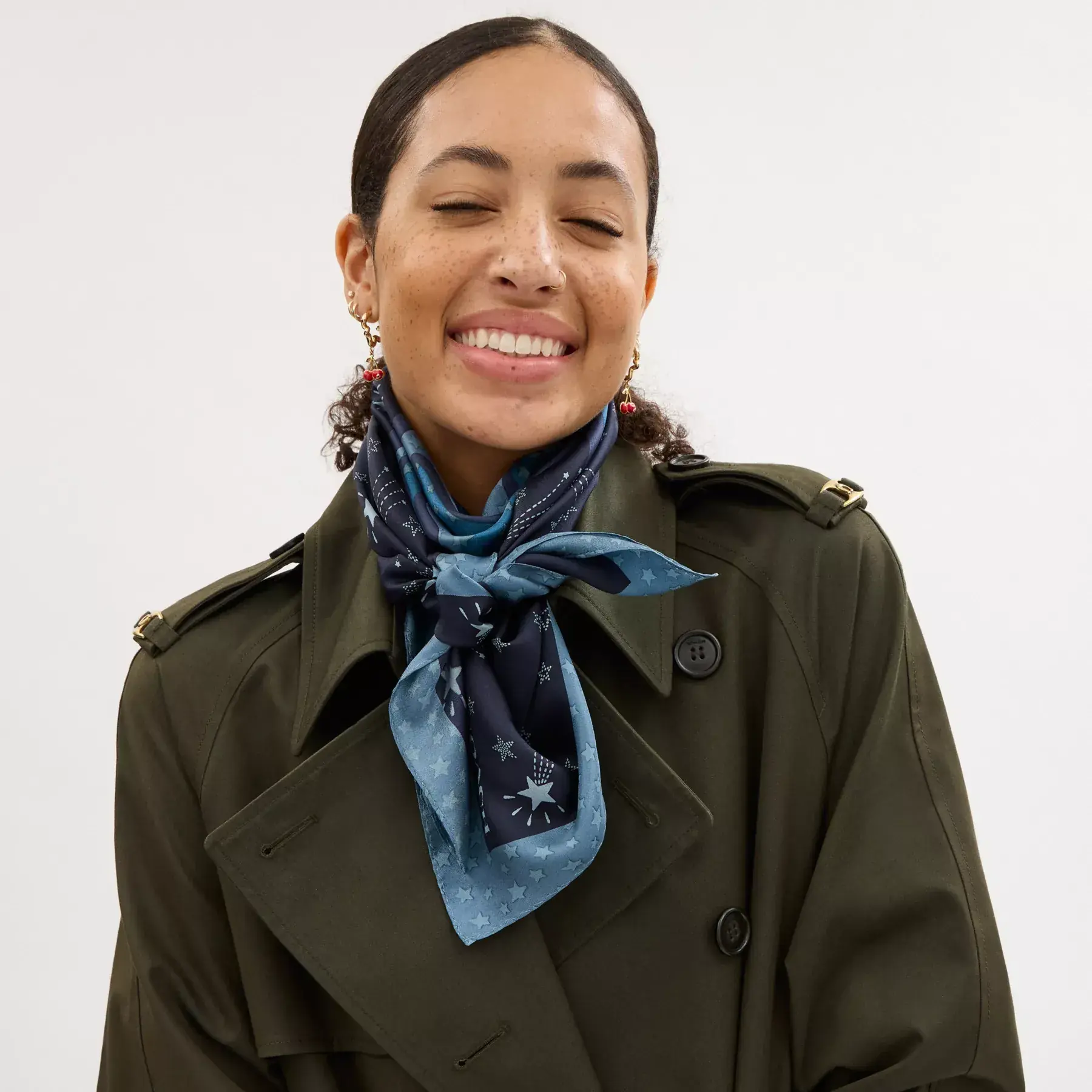 Shooting Star Rexy Print Silk Square Scarf Black/Marine Shooting Star Rexy Print Silk Square Scarf Black/Marine