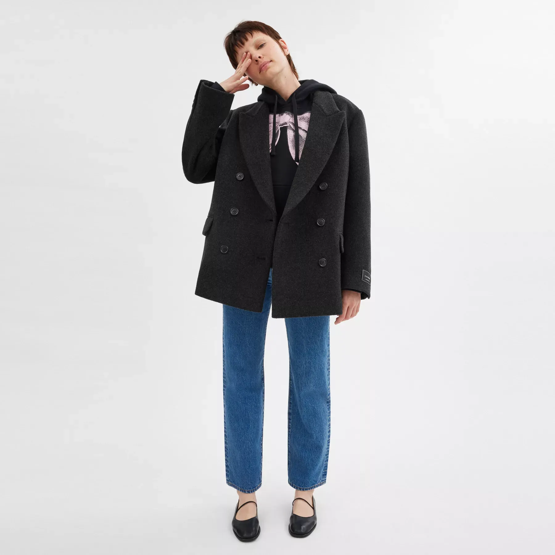 Short Coat In Recycled Wool Charcoal Grey