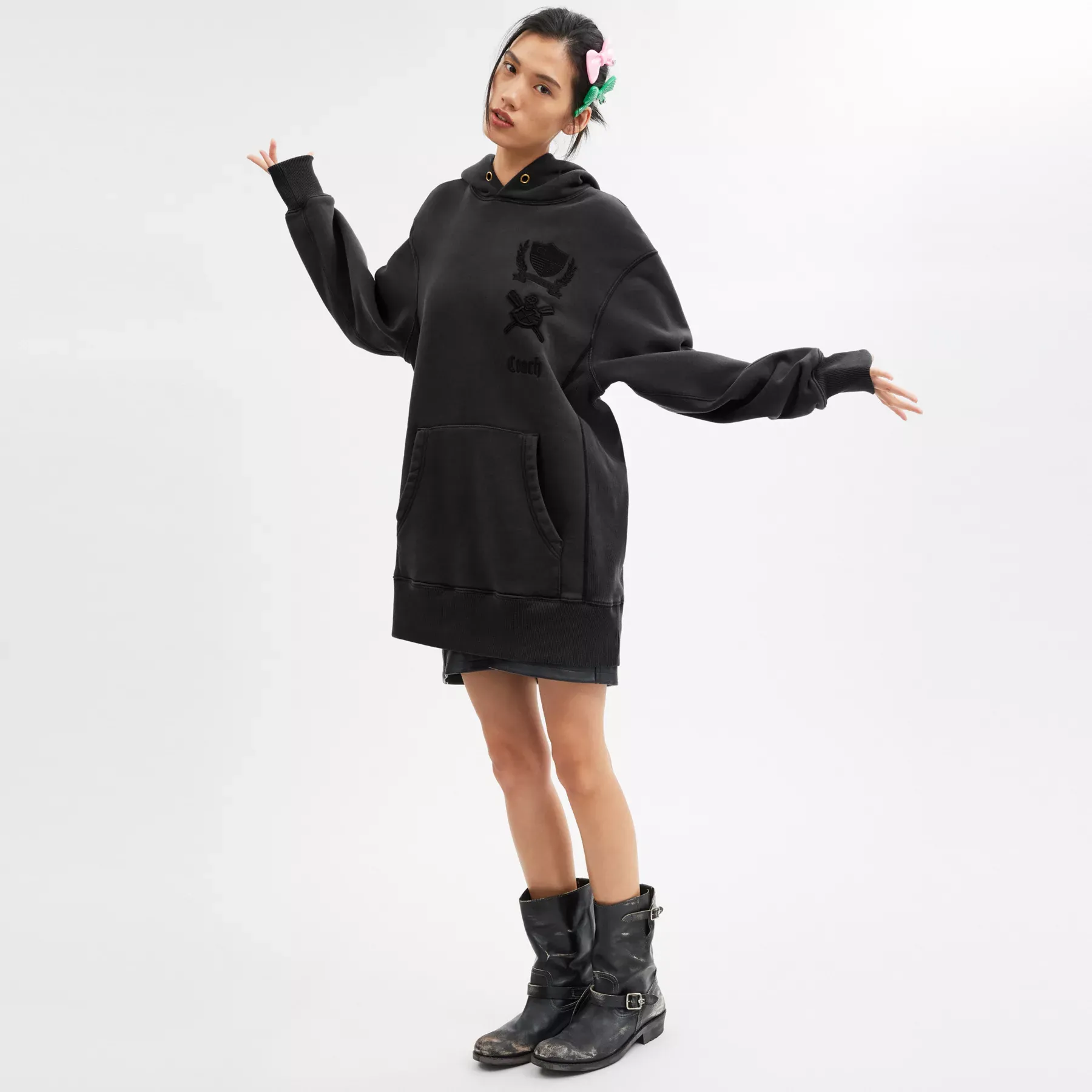 Signature Crest Hoodie Dress In Organic Cotton Black