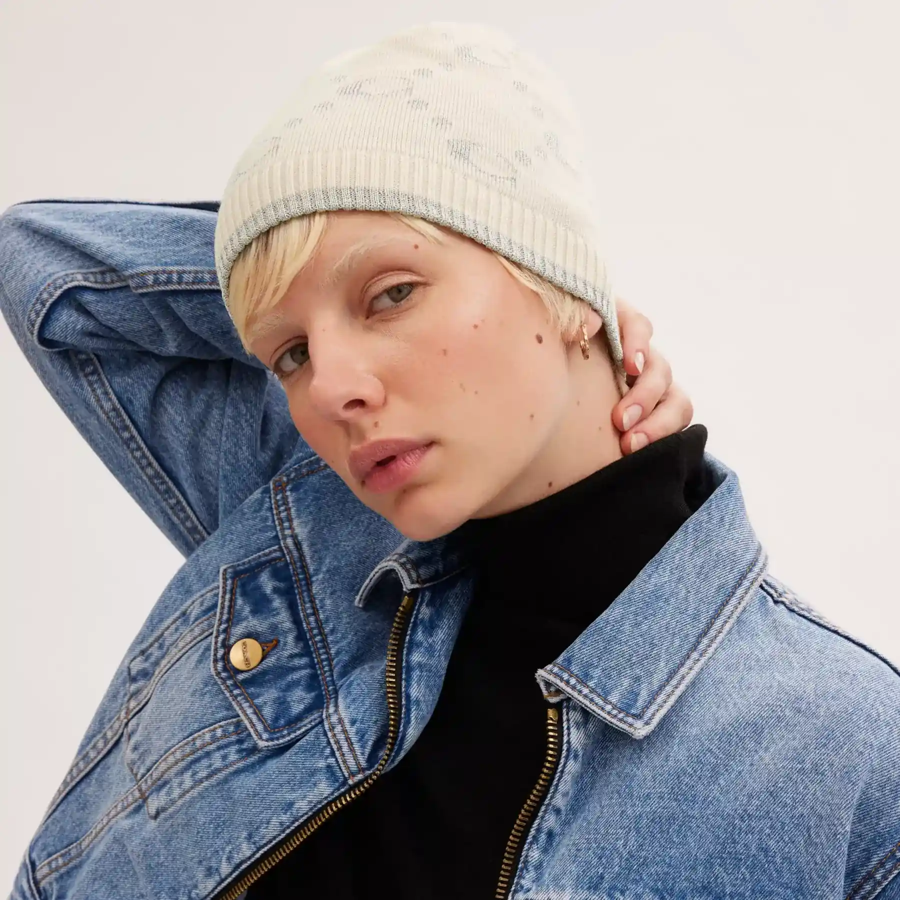 Signature Metallic Knit Beanie Chalk