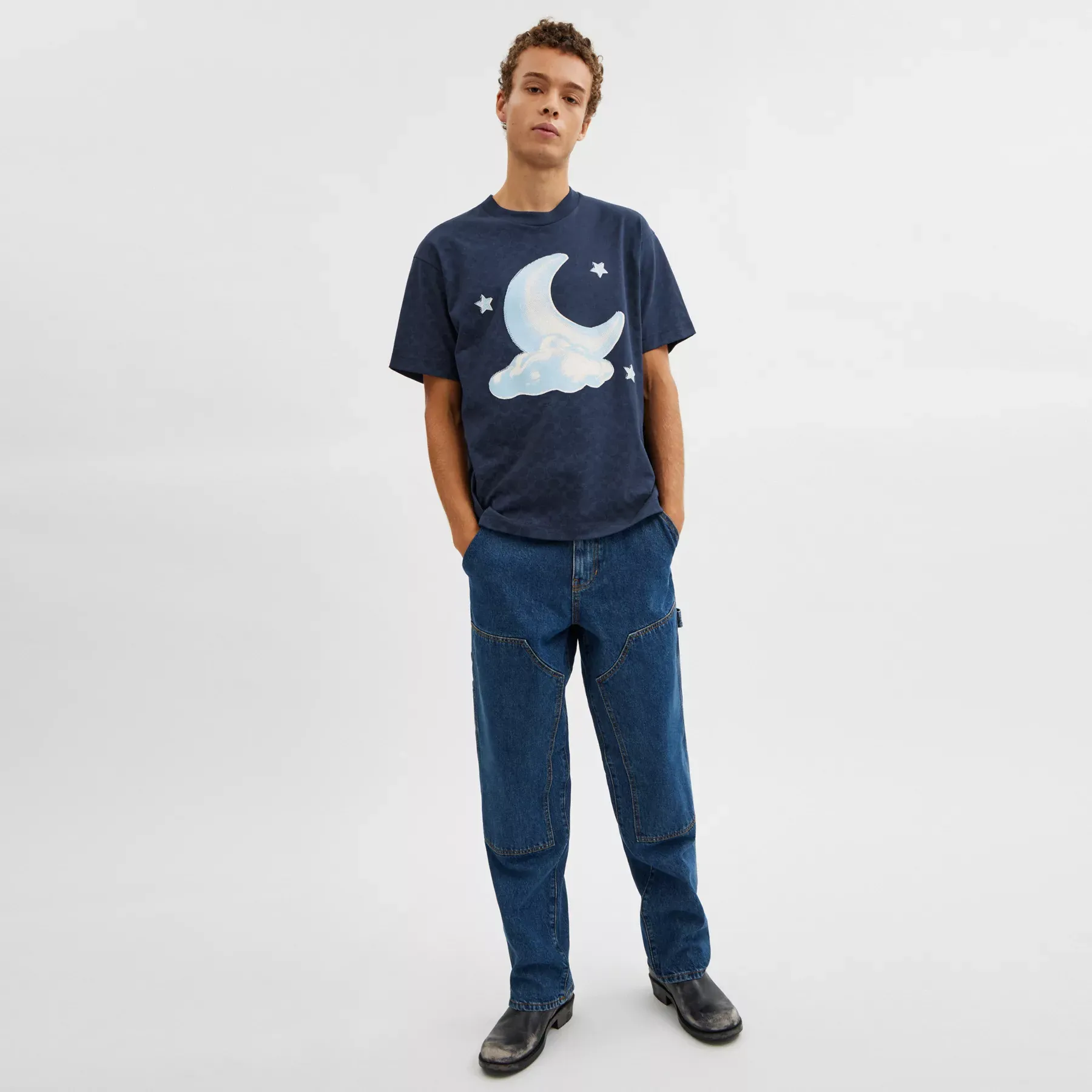 Signature Moon Relaxed T-Shirt In Organic Cotton Navy Signature