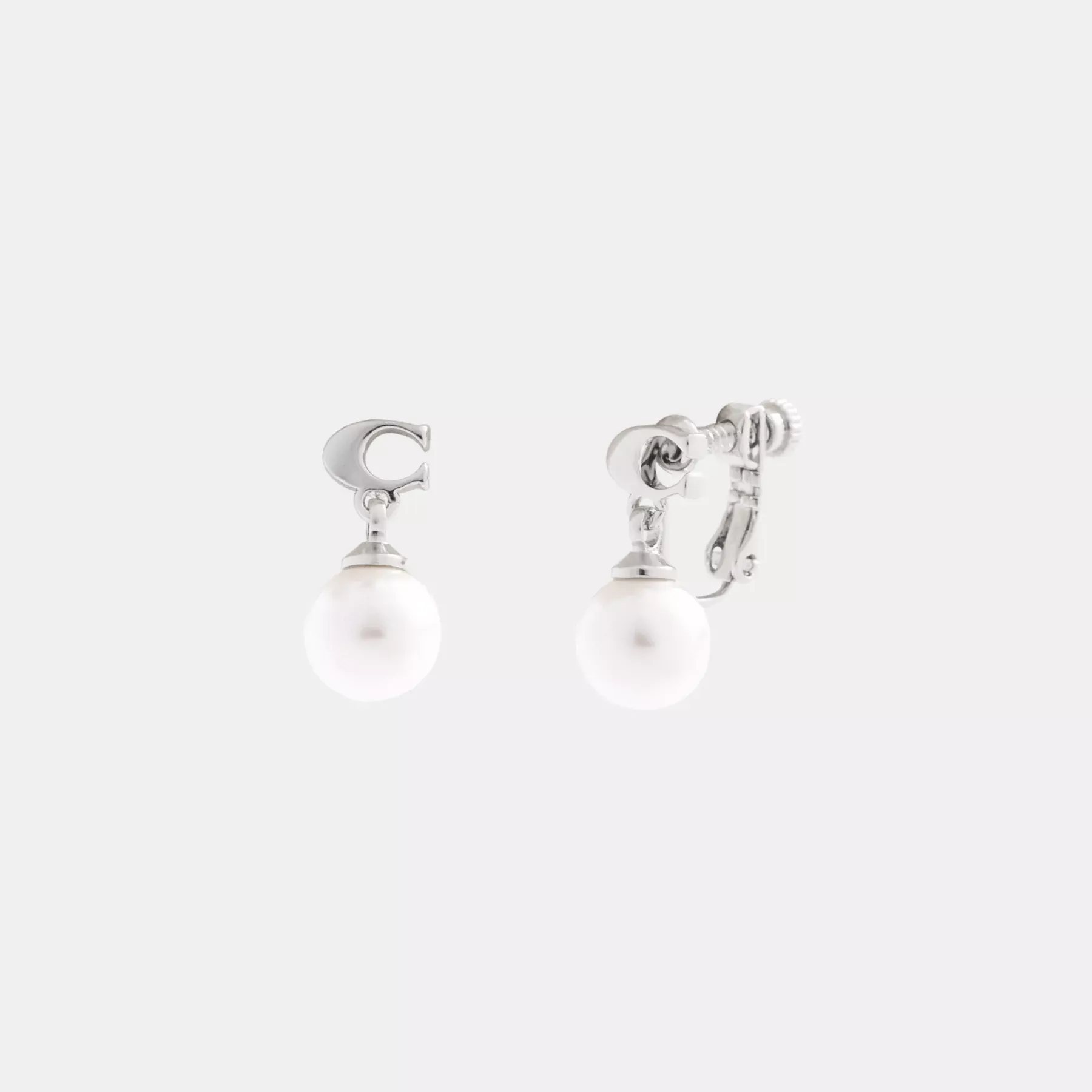 Signature Pearl Drop Clip-On Earrings Silver/Pearl