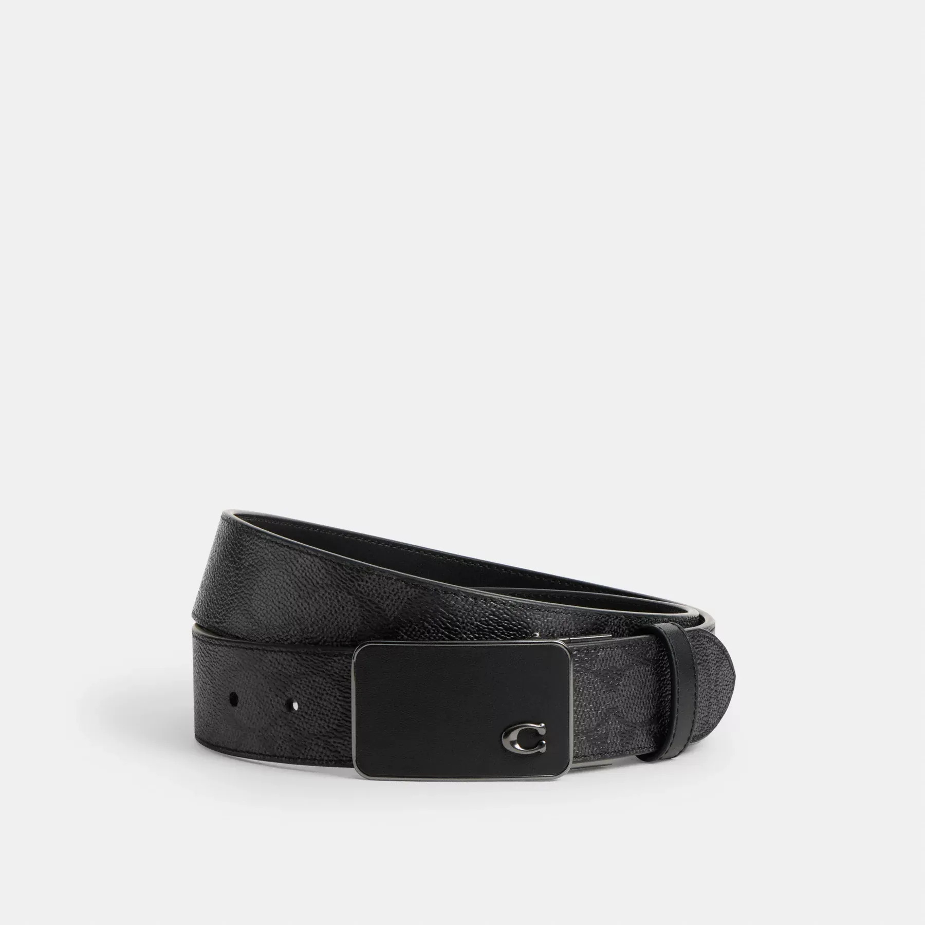 Signature Plaque Buckle Cut-To-Size Reversible Belt, 38mm Charcoal/Black