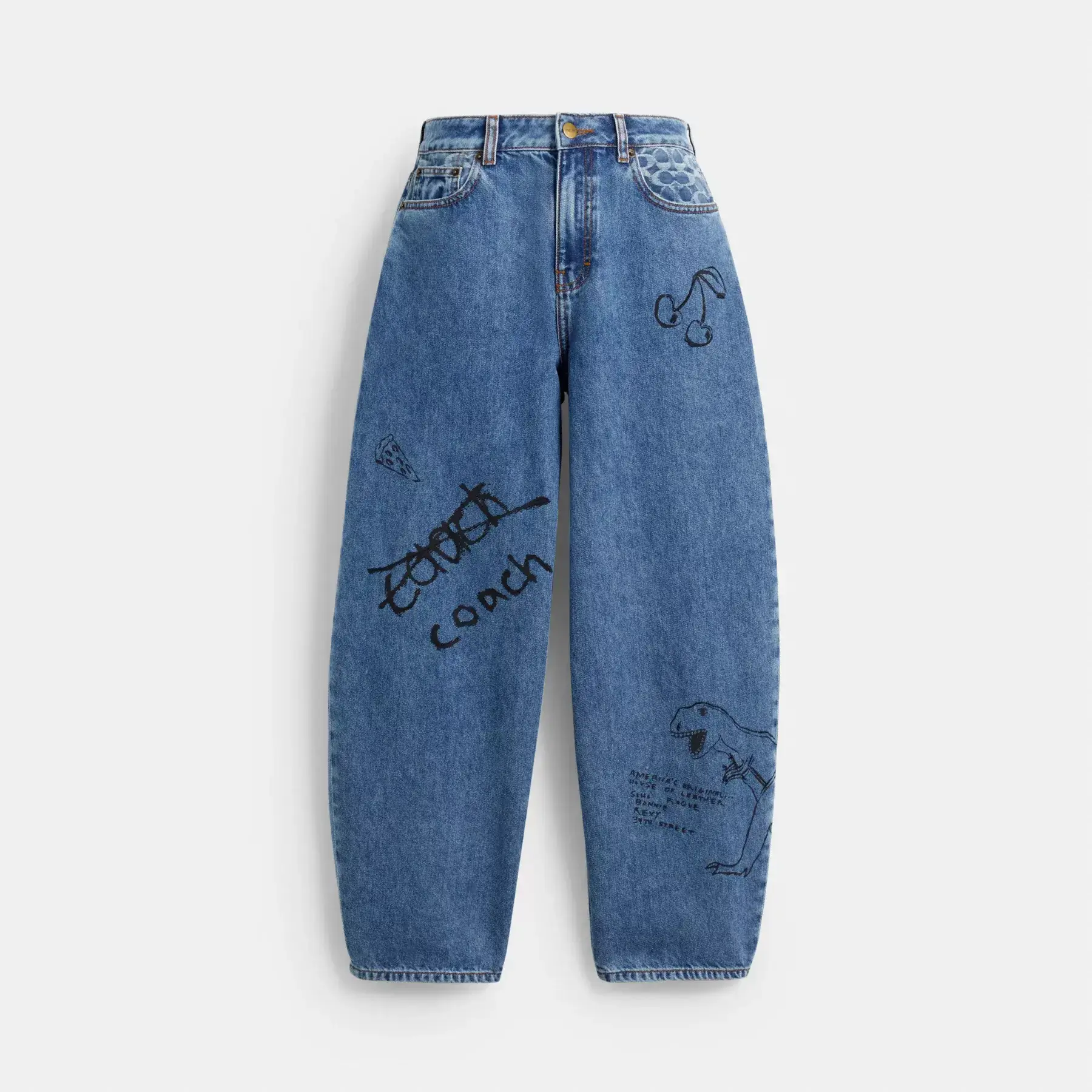 Sketch Print Barrel Jeans Blue