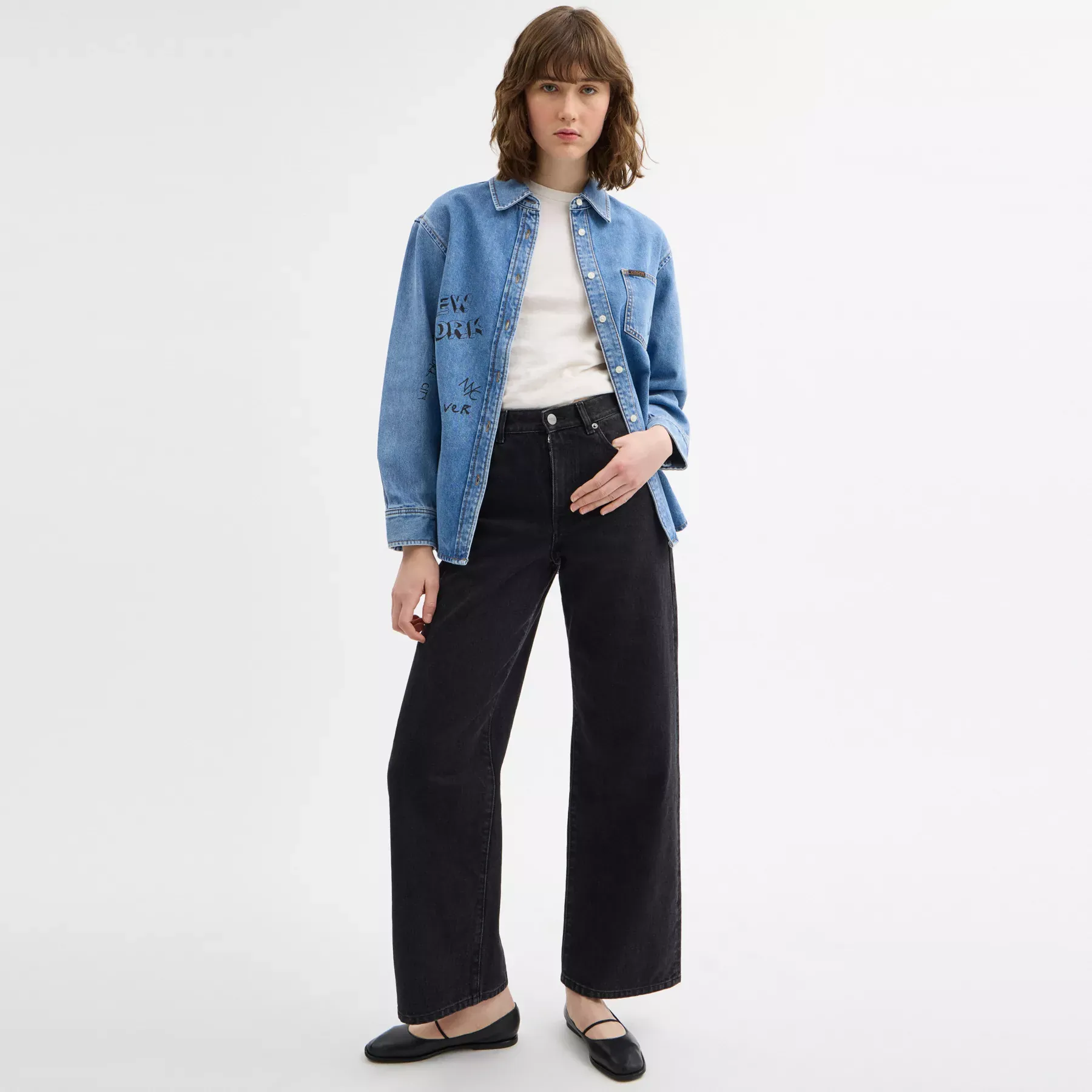 Sketch Print Denim Shirt Blue