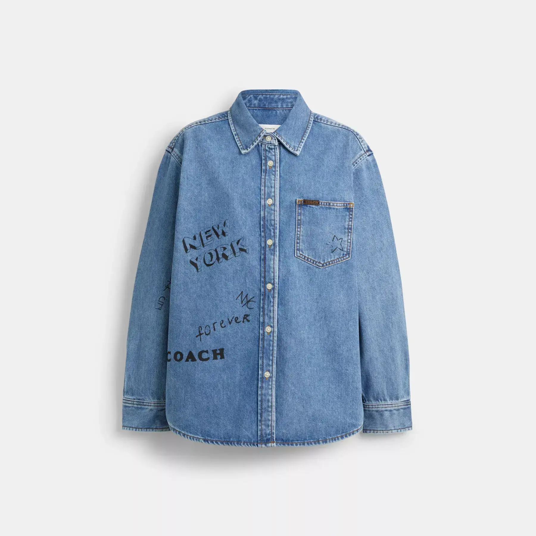 Sketch Print Denim Shirt Blue