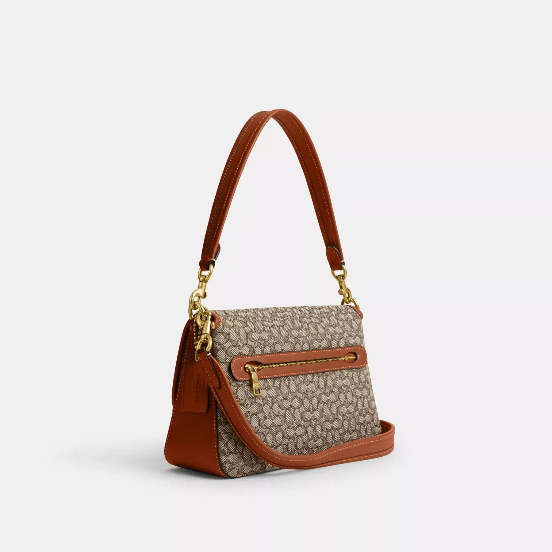 Soft Tabby Shoulder Bag In Micro Signature Jacquard Cocoa Burnished Amb