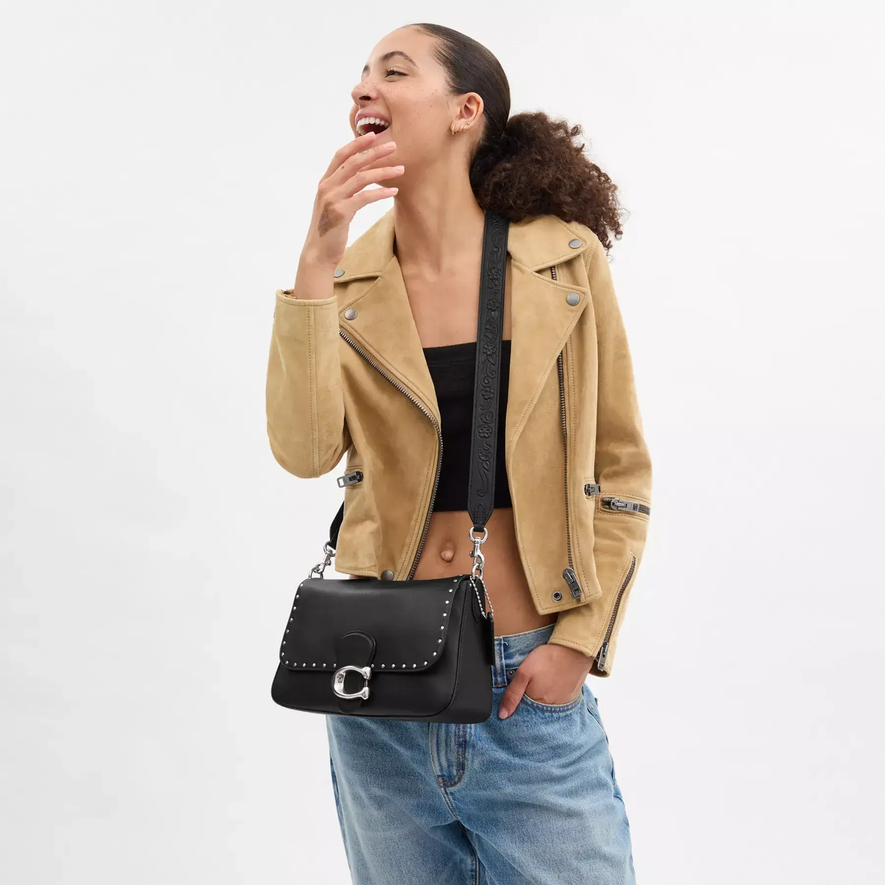 Soft Tabby Shoulder Bag With Rivets Black Soft Tabby Shoulder Bag With Rivets Black