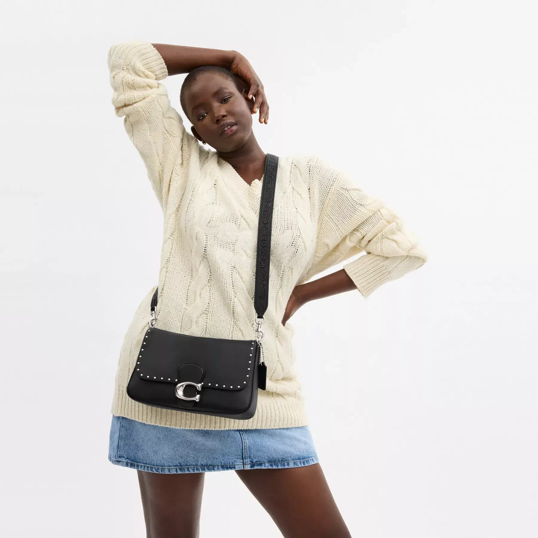 Soft Tabby Shoulder Bag With Rivets Black Soft Tabby Shoulder Bag With Rivets Black