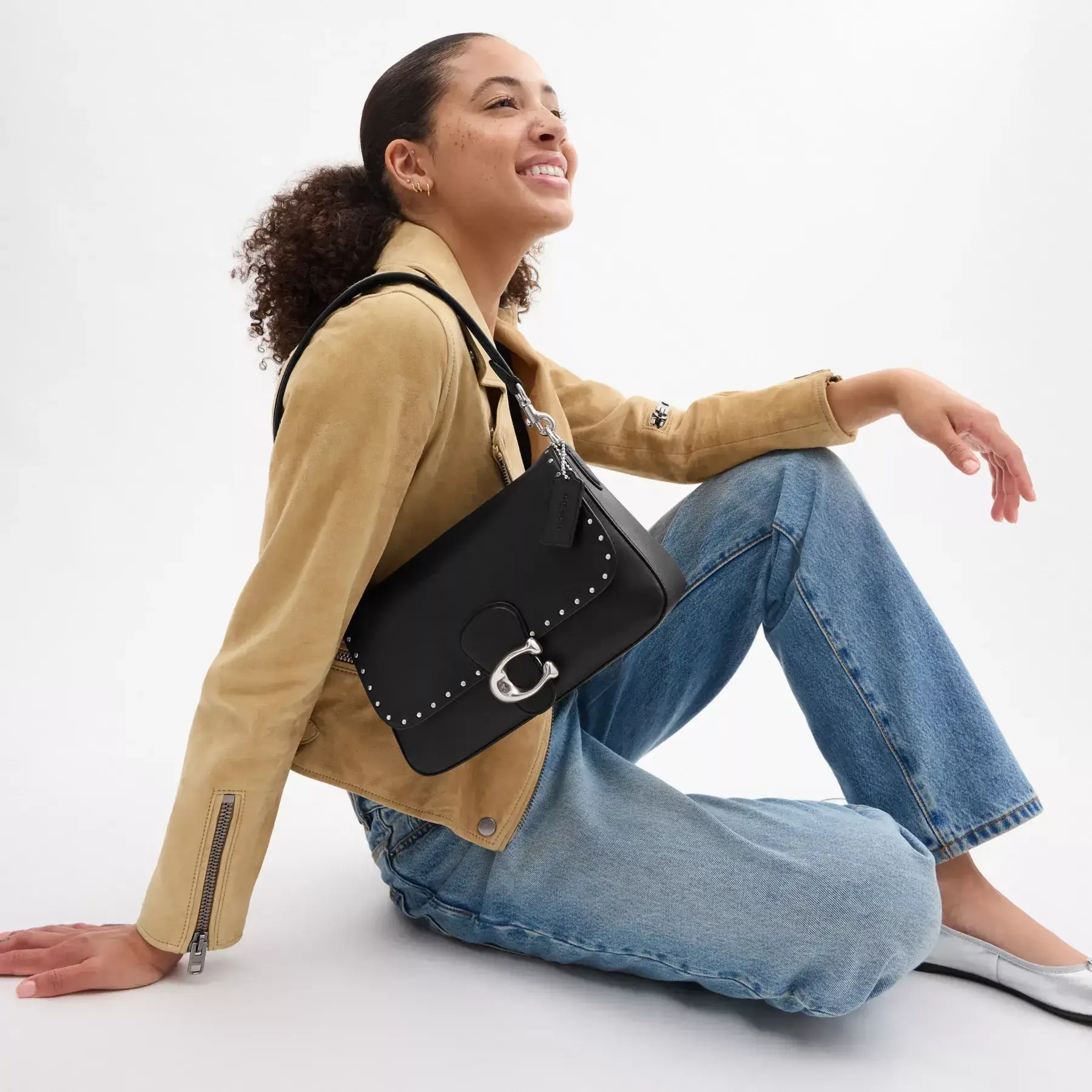 Soft Tabby Shoulder Bag With Rivets Black Soft Tabby Shoulder Bag With Rivets Black