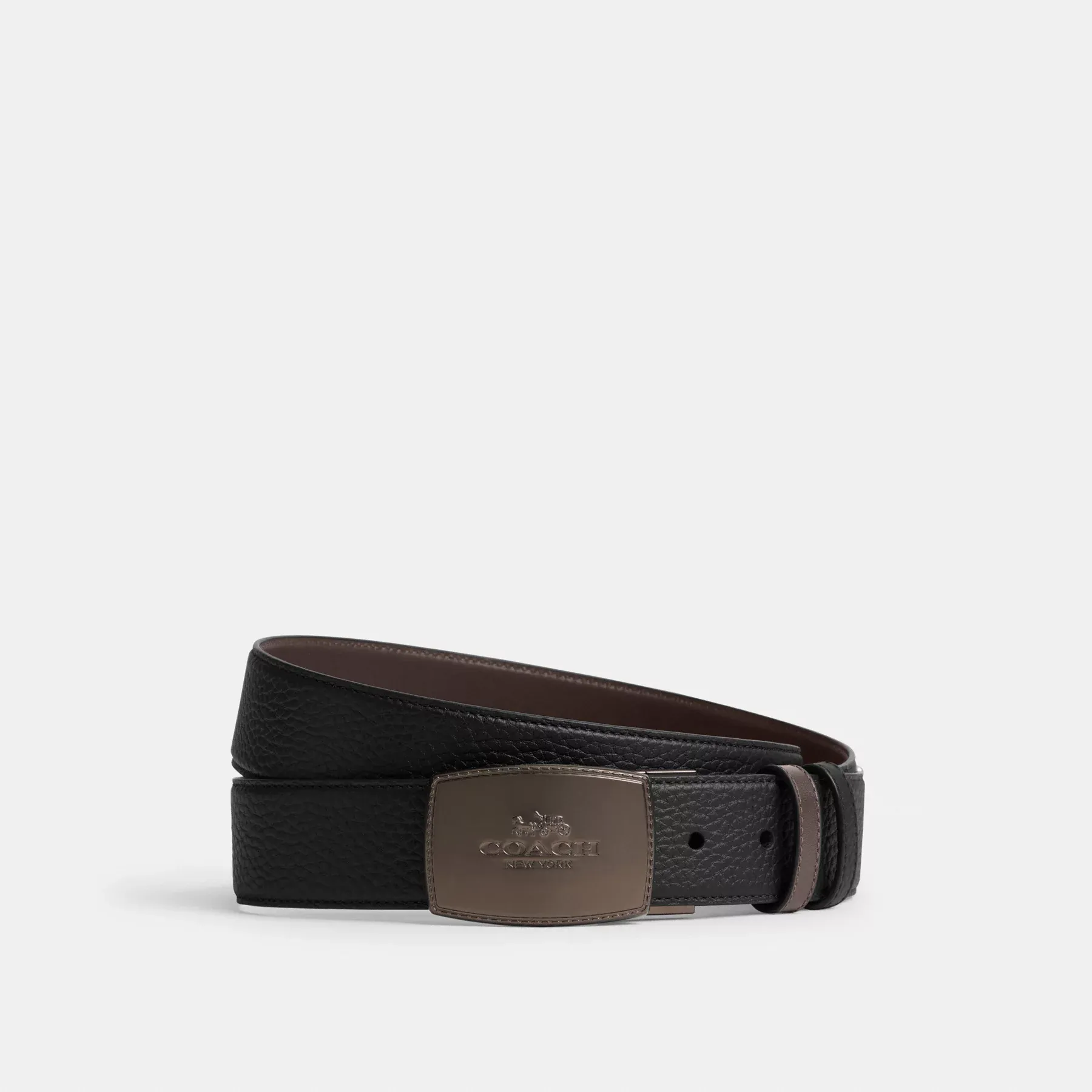 Stitched Plaque Buckle Cut-To-Size Reversible Belt, 38mm Black/Maple
