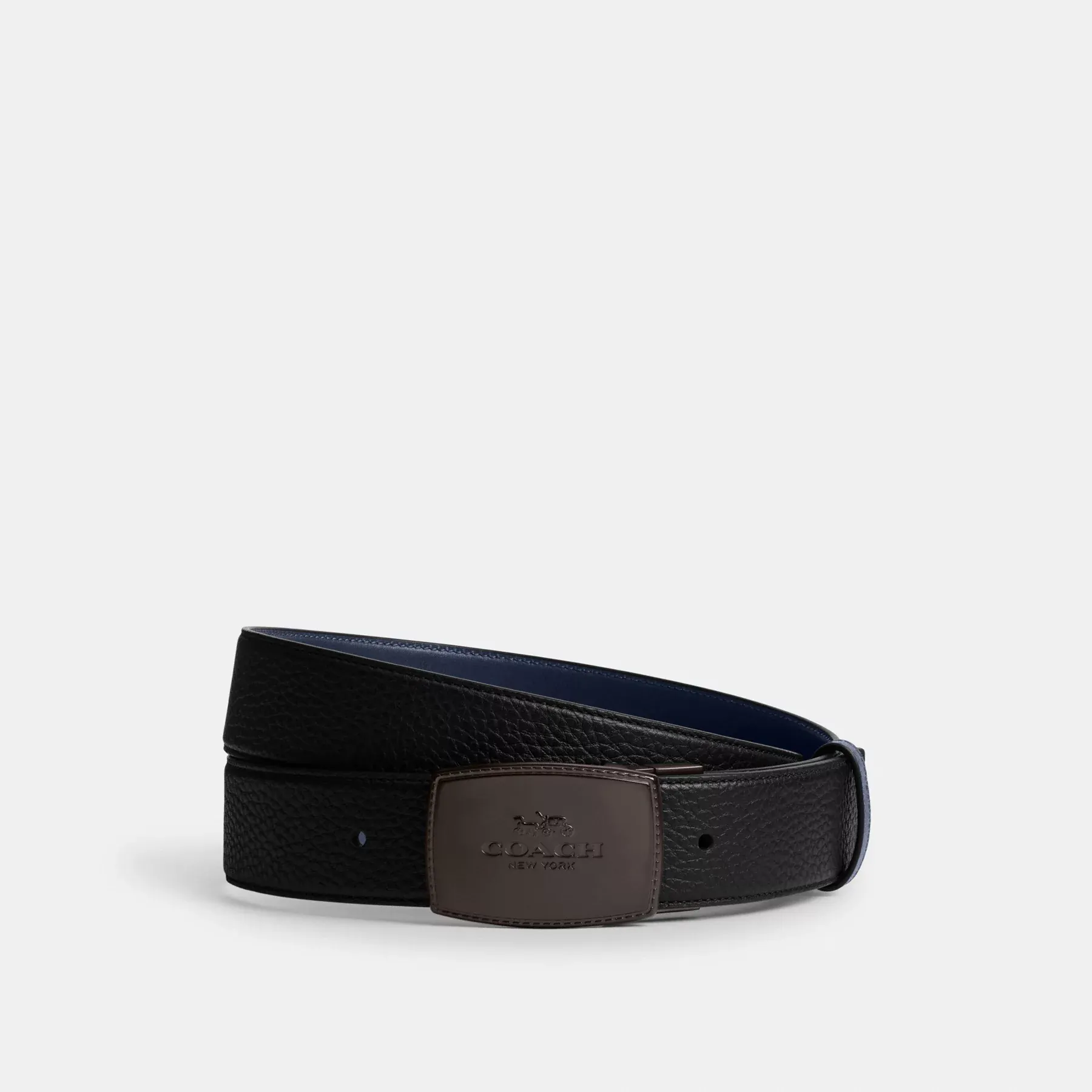 Stitched Plaque Buckle Cut-To-Size Reversible Belt, 38mm Black/Deep Blue