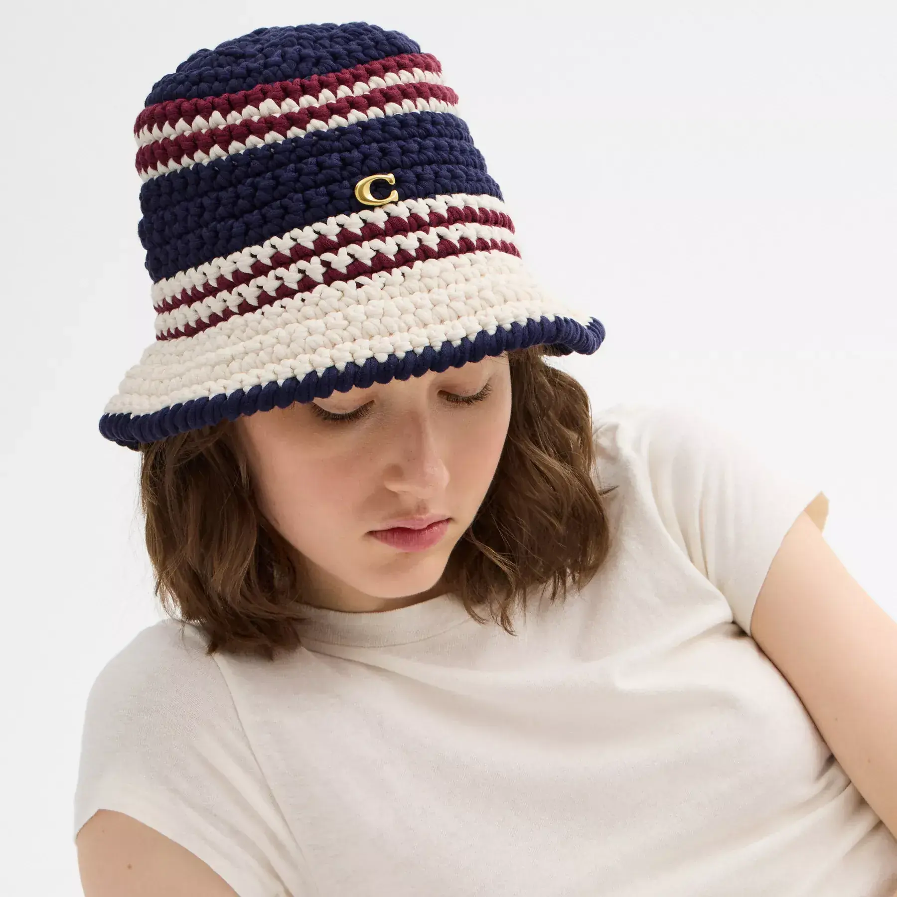 Stripe Crochet Bucket Hat Navy Multi