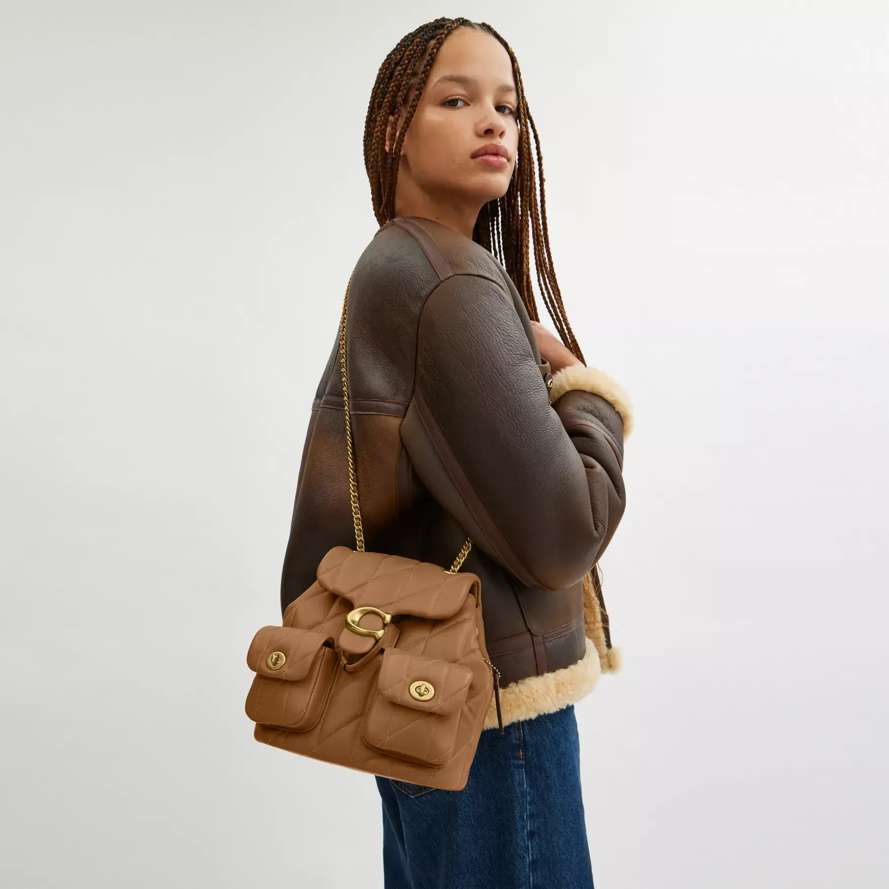 Tabby Backpack With Pillow Quilting Honey Brown Tabby Backpack With Pillow Quilting Honey Brown