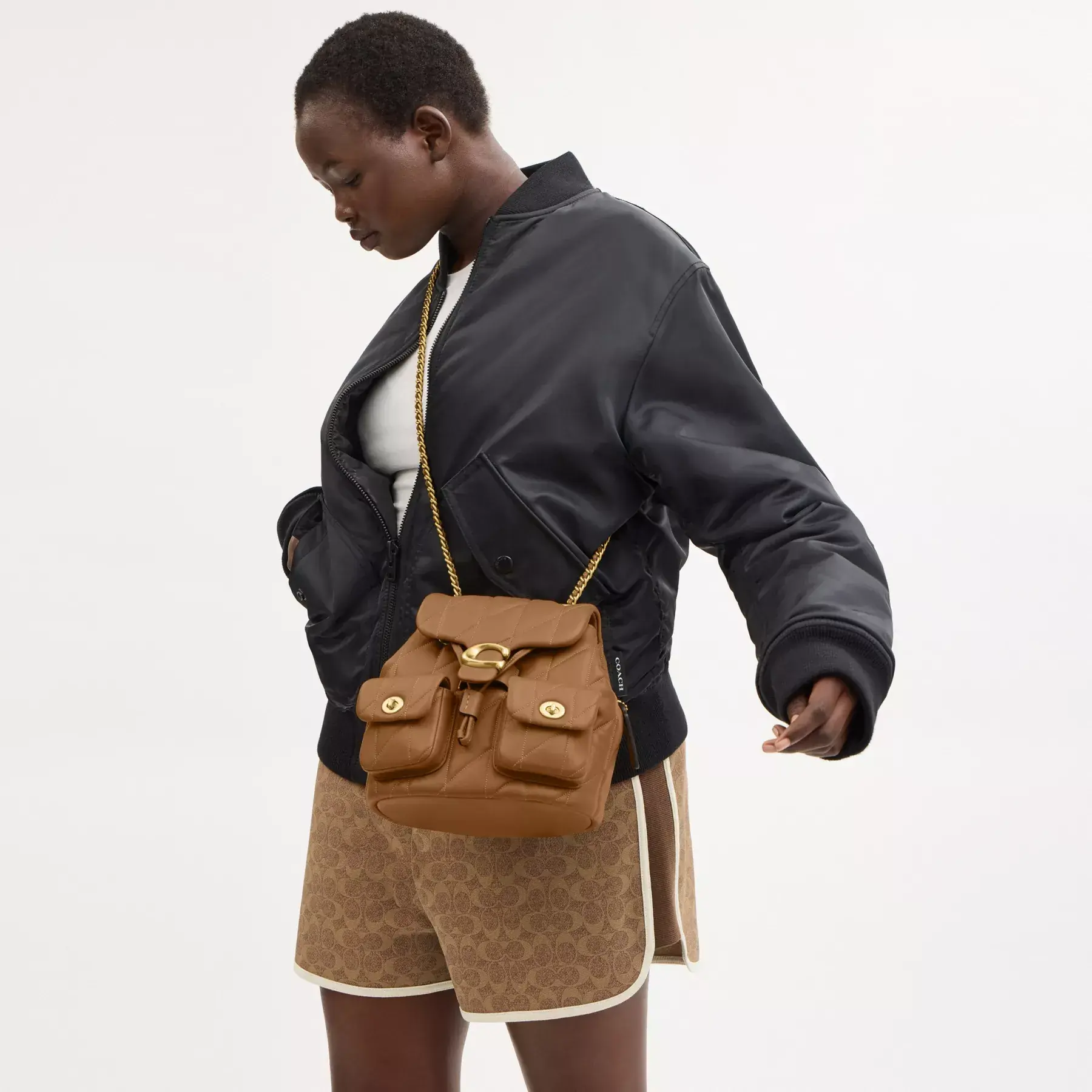 Tabby Backpack With Pillow Quilting Honey Brown Tabby Backpack With Pillow Quilting Honey Brown