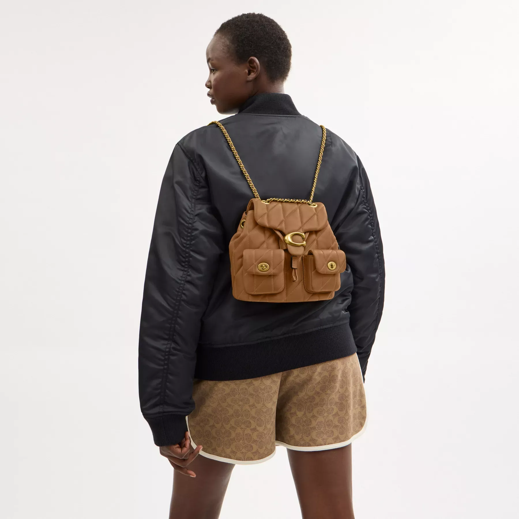 Tabby Backpack With Pillow Quilting Honey Brown Tabby Backpack With Pillow Quilting Honey Brown