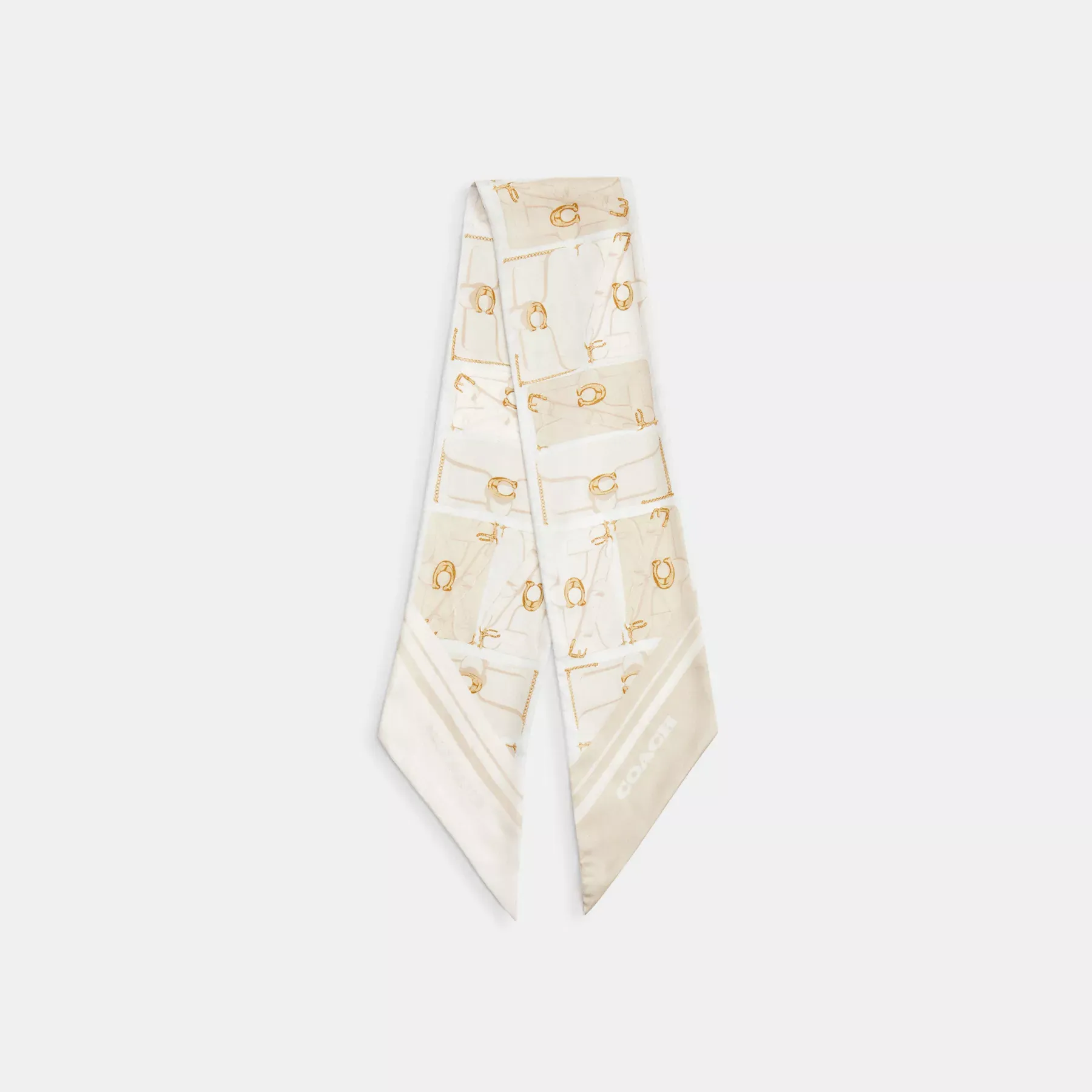 Tabby Bag Print Silk Wide Skinny Scarf Chalk