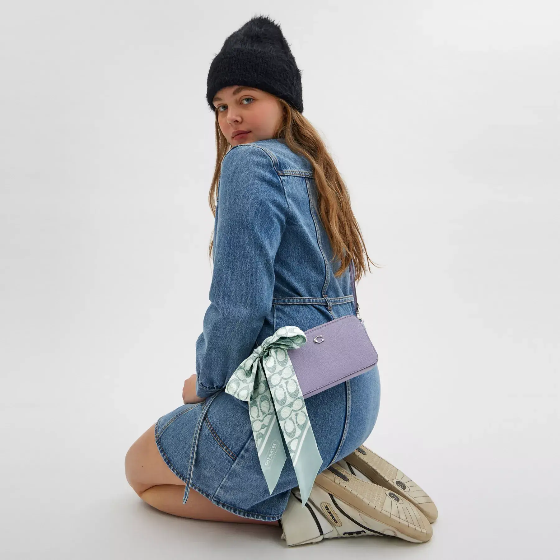 Vintage Signature Print Silk Skinny Scarf Sage