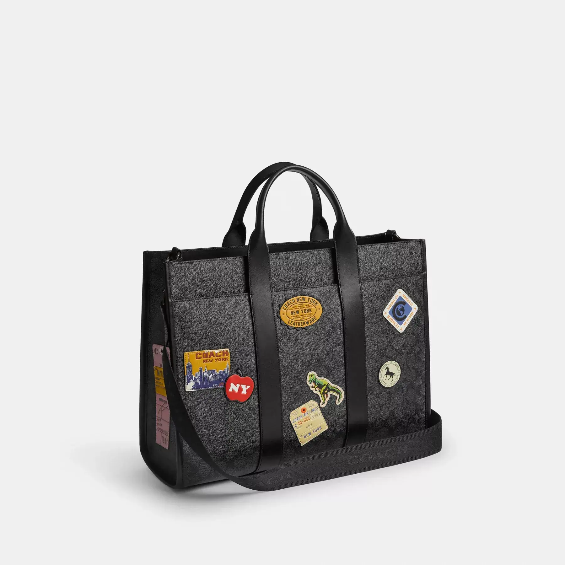 Wesley Tote In Signature Canvas With Patches Charcoal Multi