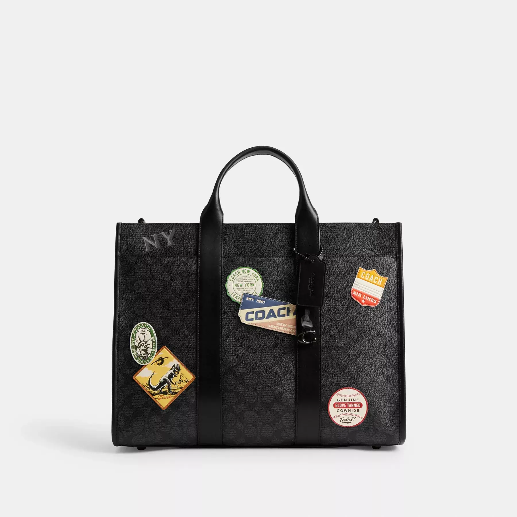 Wesley Tote In Signature Canvas With Patches Charcoal Multi