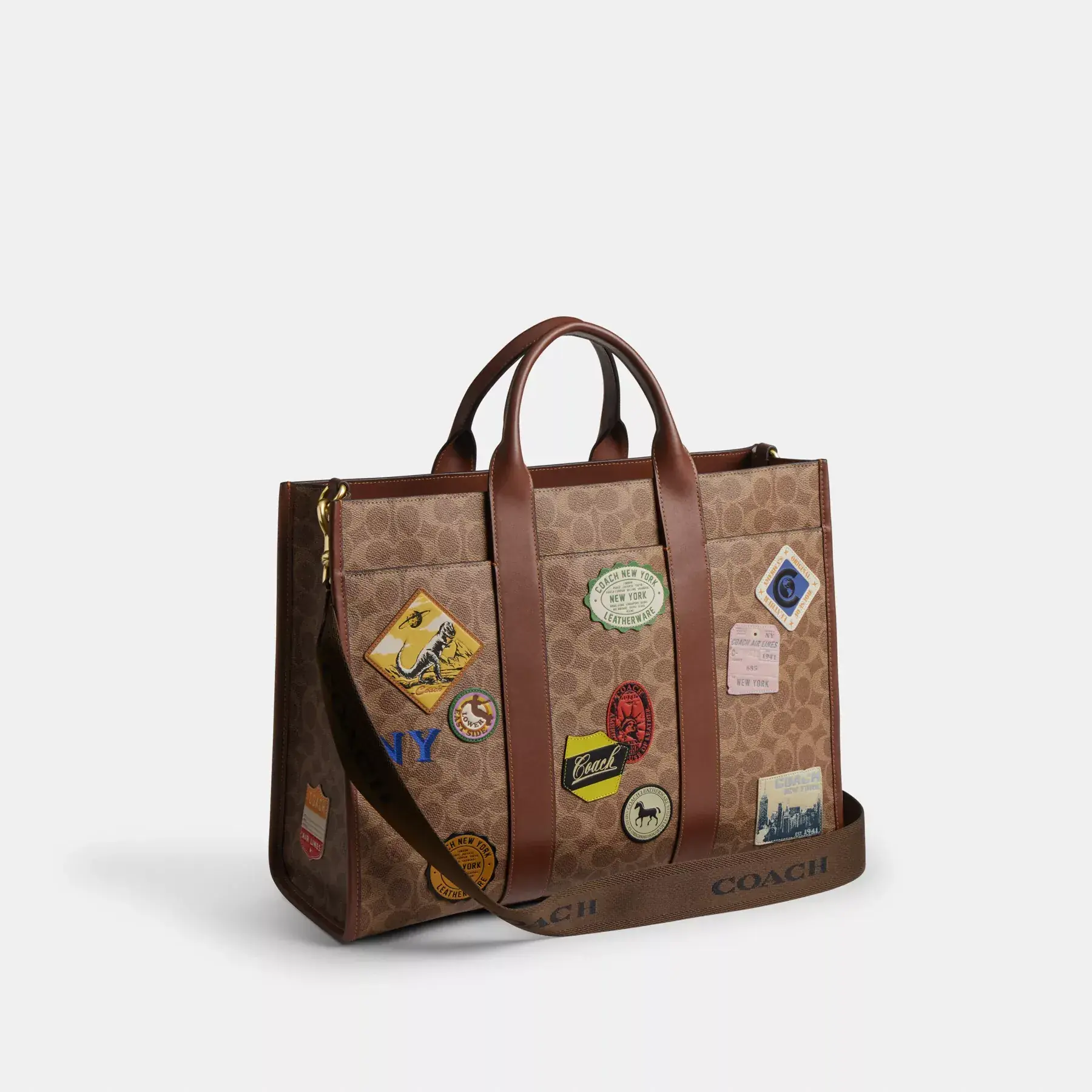 Wesley Tote In Signature Canvas With Patches Tan Multi