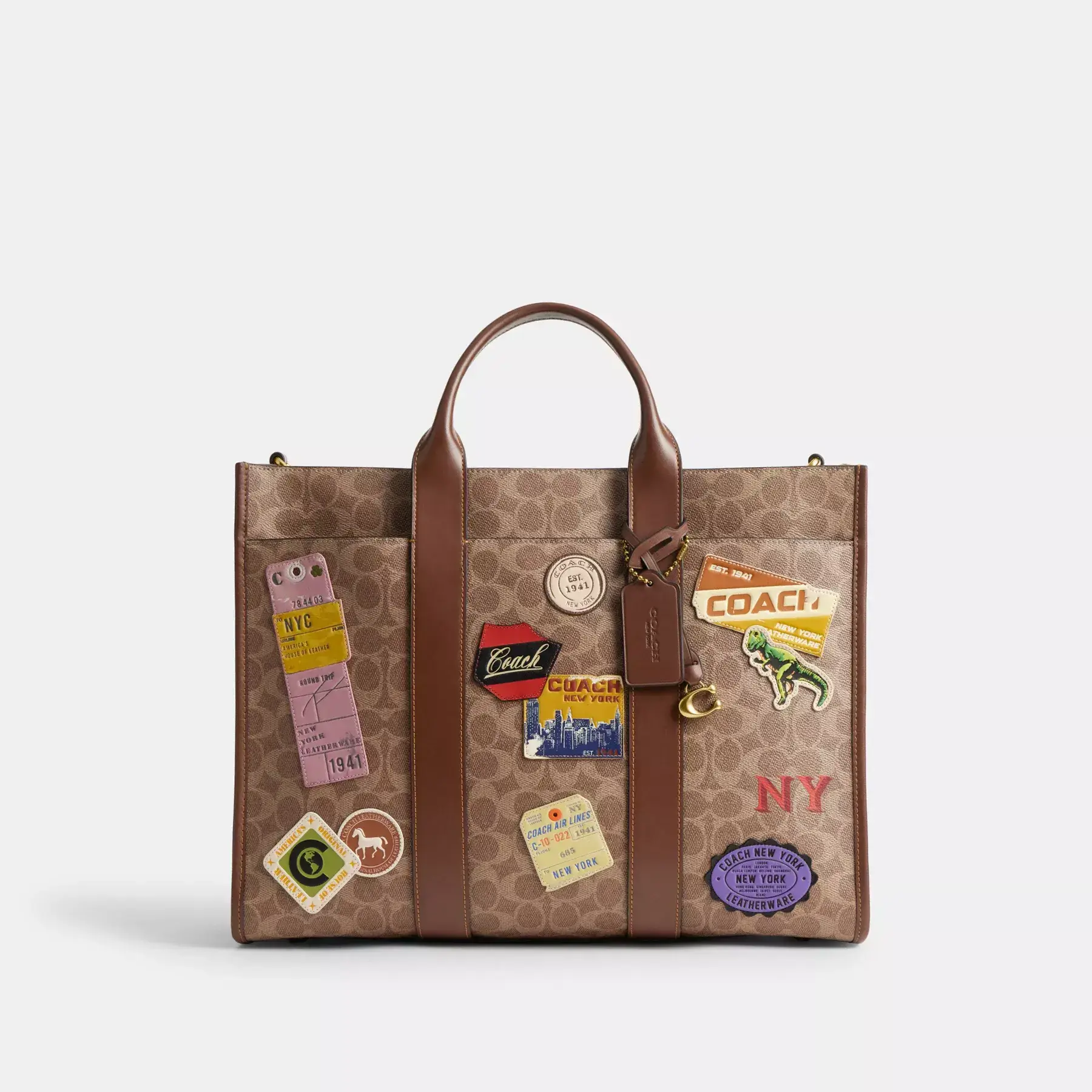 Wesley Tote In Signature Canvas With Patches Tan Multi