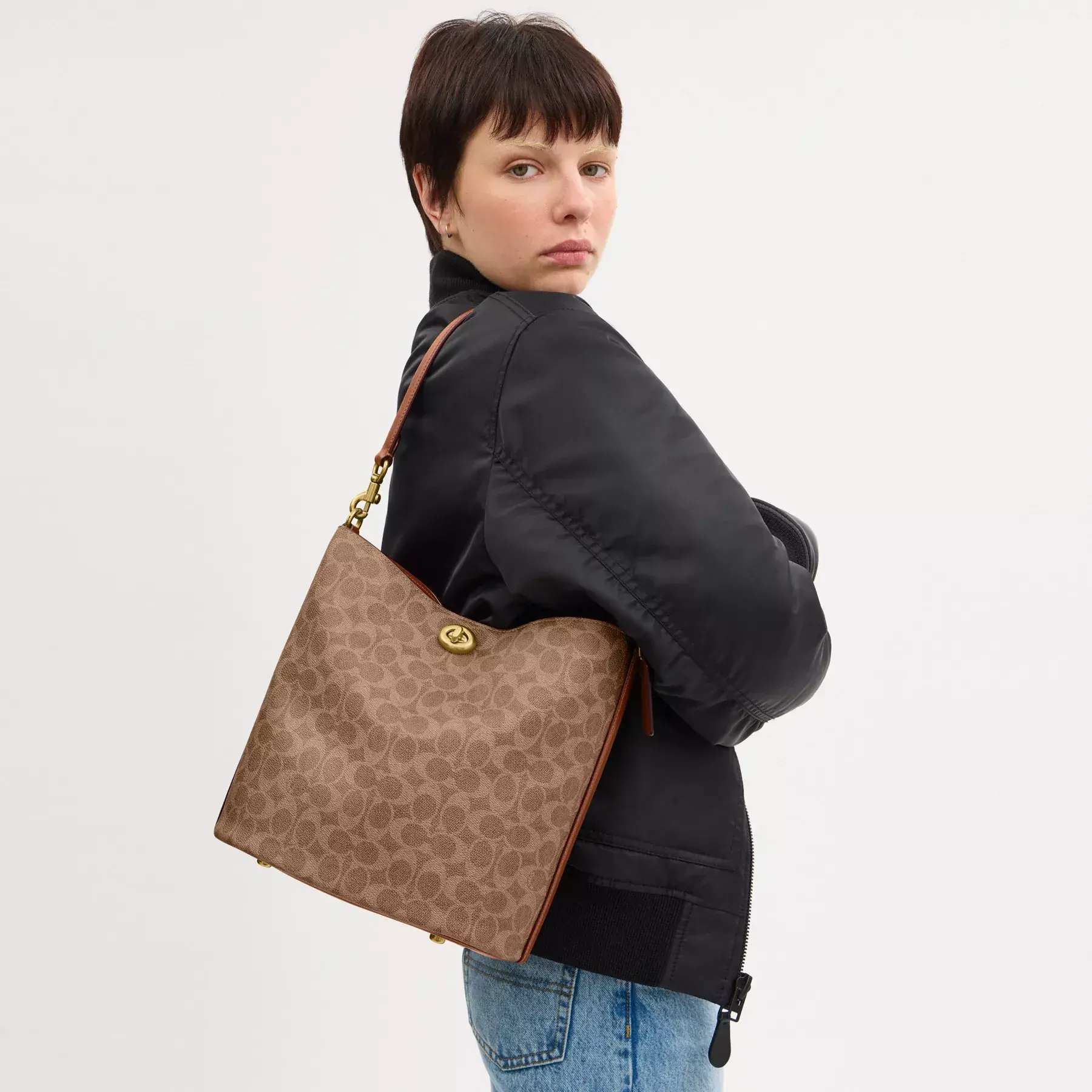 Willow Soft Bucket Bag In Signature Canvas Tan Caramel Willow Soft Bucket Bag In Signature Canvas Tan Caramel